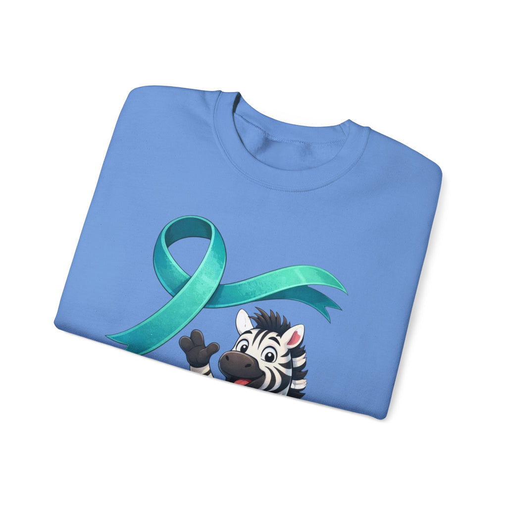 Rare Zebra Awareness Sweatshirt — "I Am Rare" Teal Ribbon Crewneck