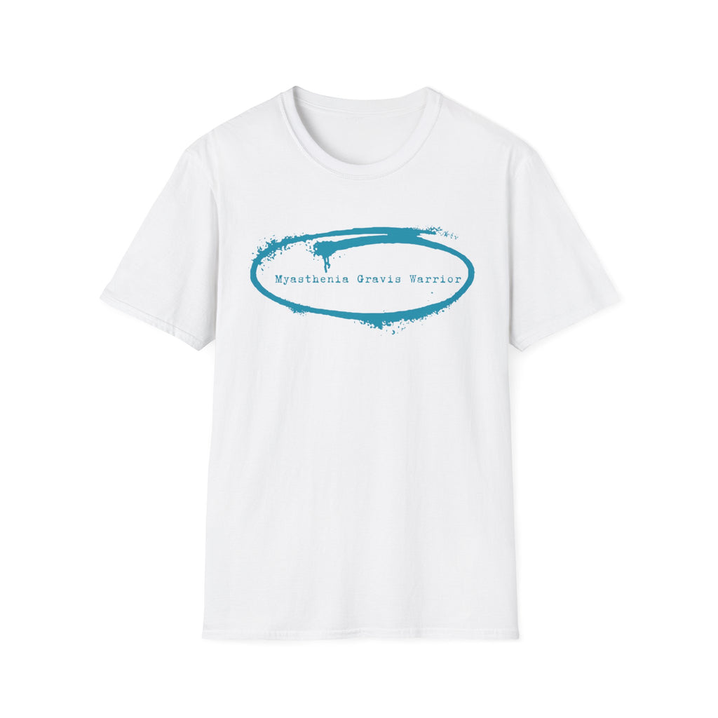 Myasthenia Gravis Warrior T-Shirt — Retro Blue Brushstroke Graphic Tee