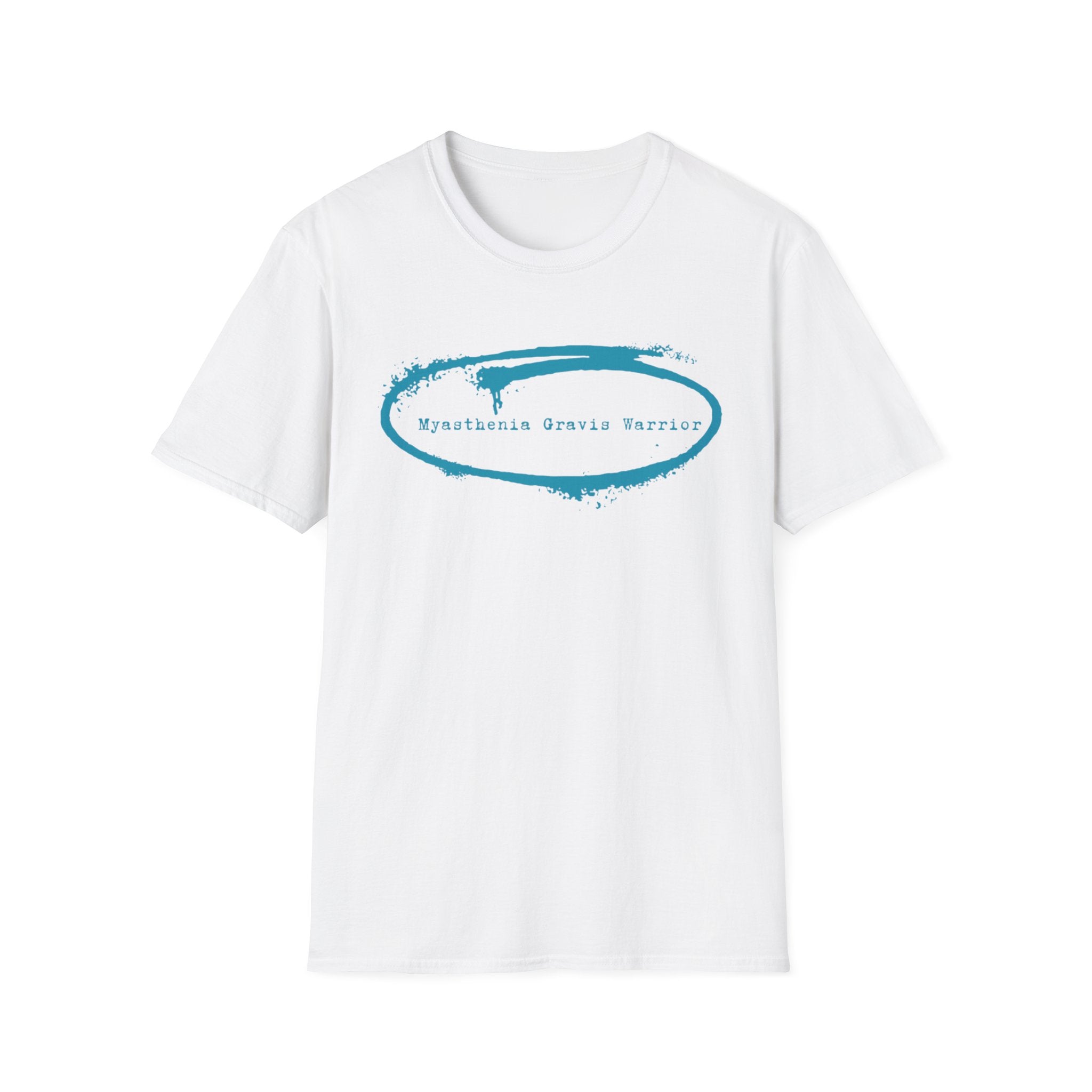 Myasthenia Gravis Warrior T-Shirt — Retro Blue Brushstroke Graphic Tee