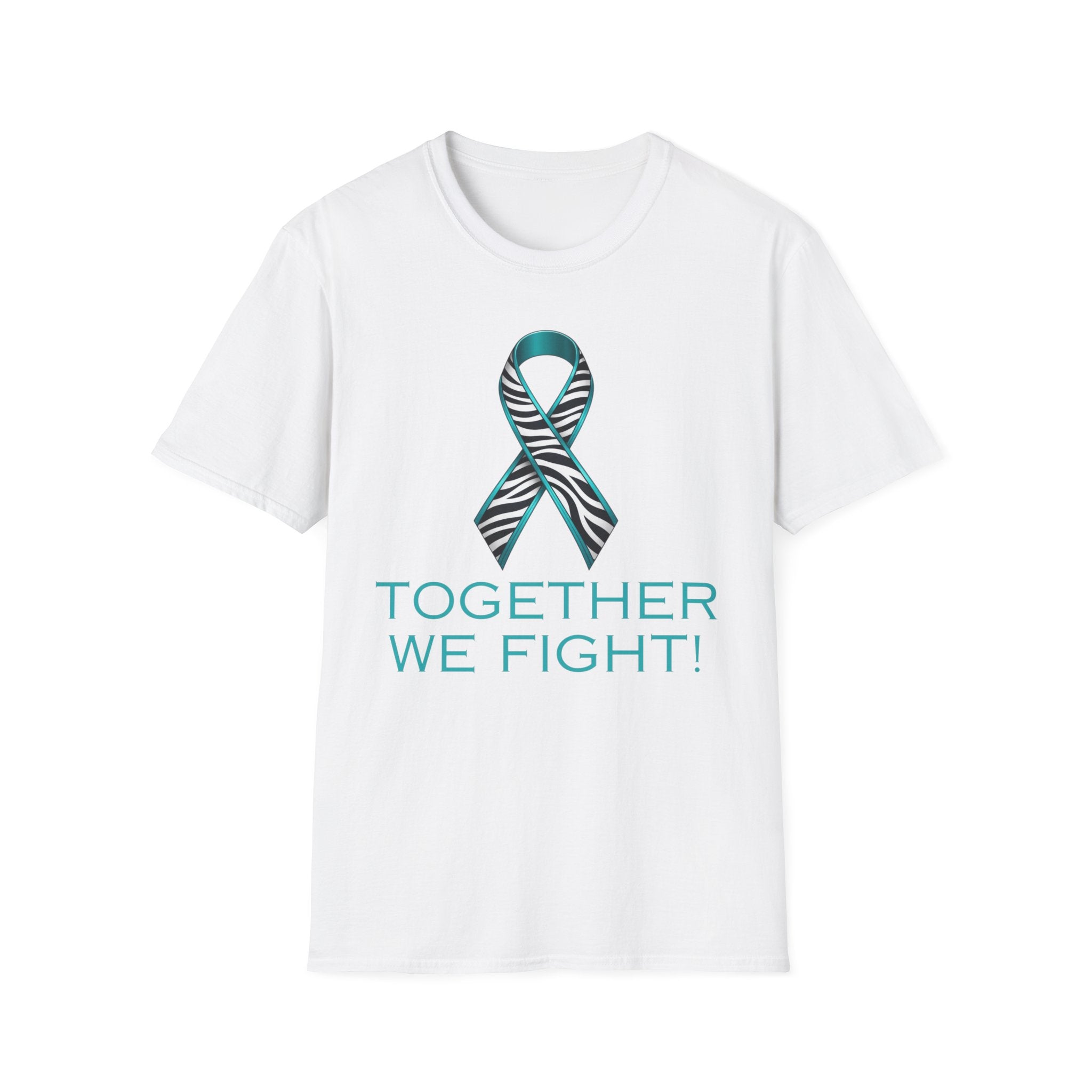 Rare Disease Awareness T-Shirt — Teal Zebra Ribbon "Together We Fight!"