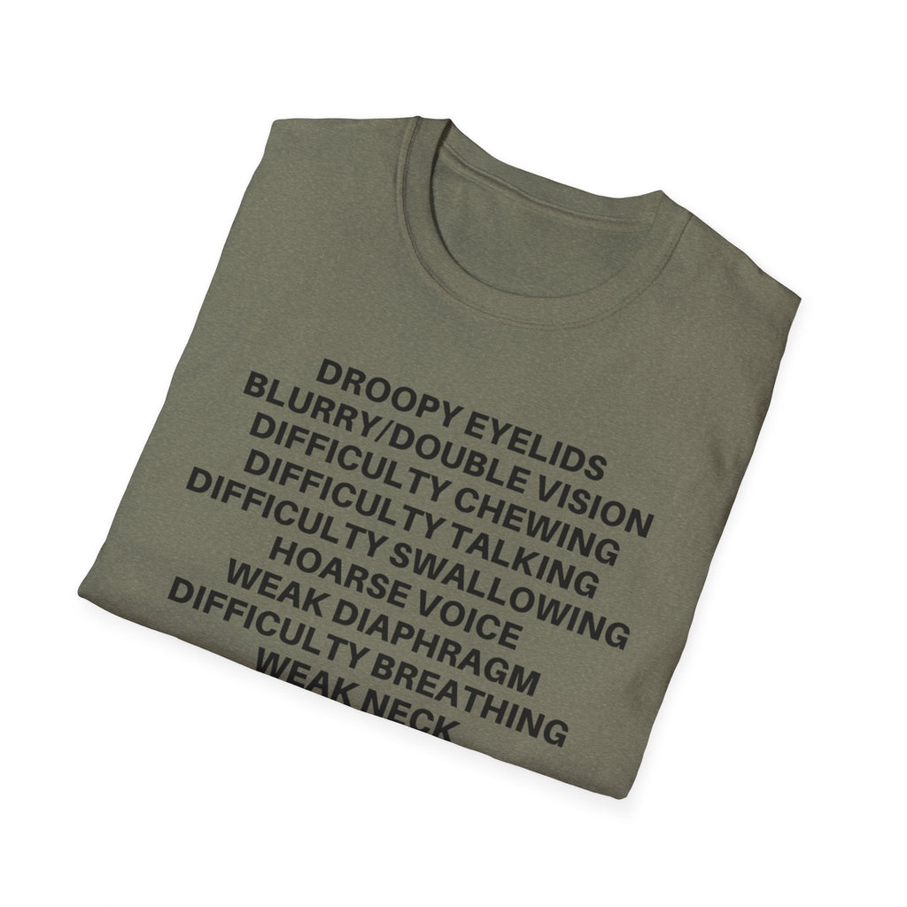 Myasthenia Gravis Awareness T-Shirt — Symptoms List Tee