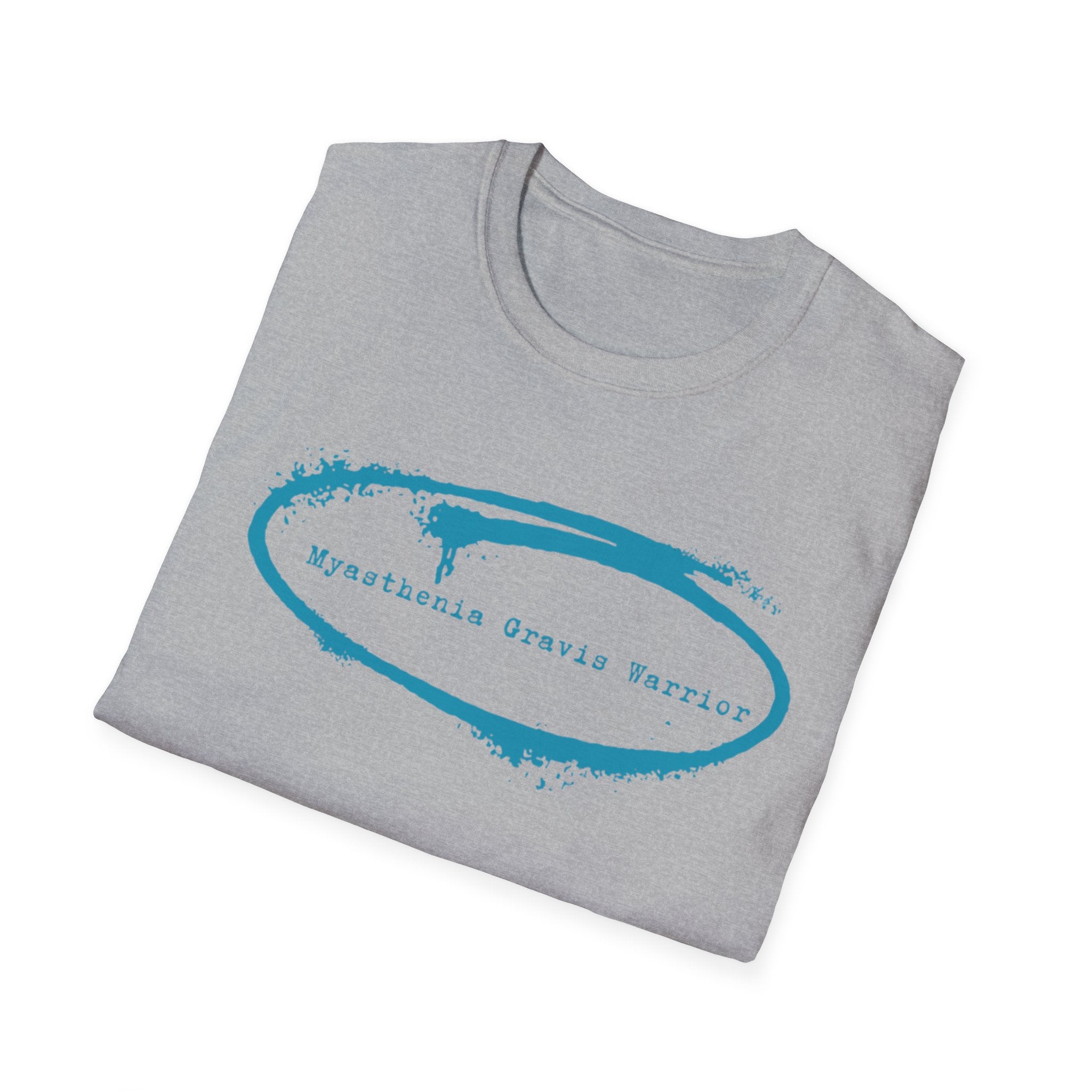 Myasthenia Gravis Warrior T-Shirt — Retro Blue Brushstroke Graphic Tee