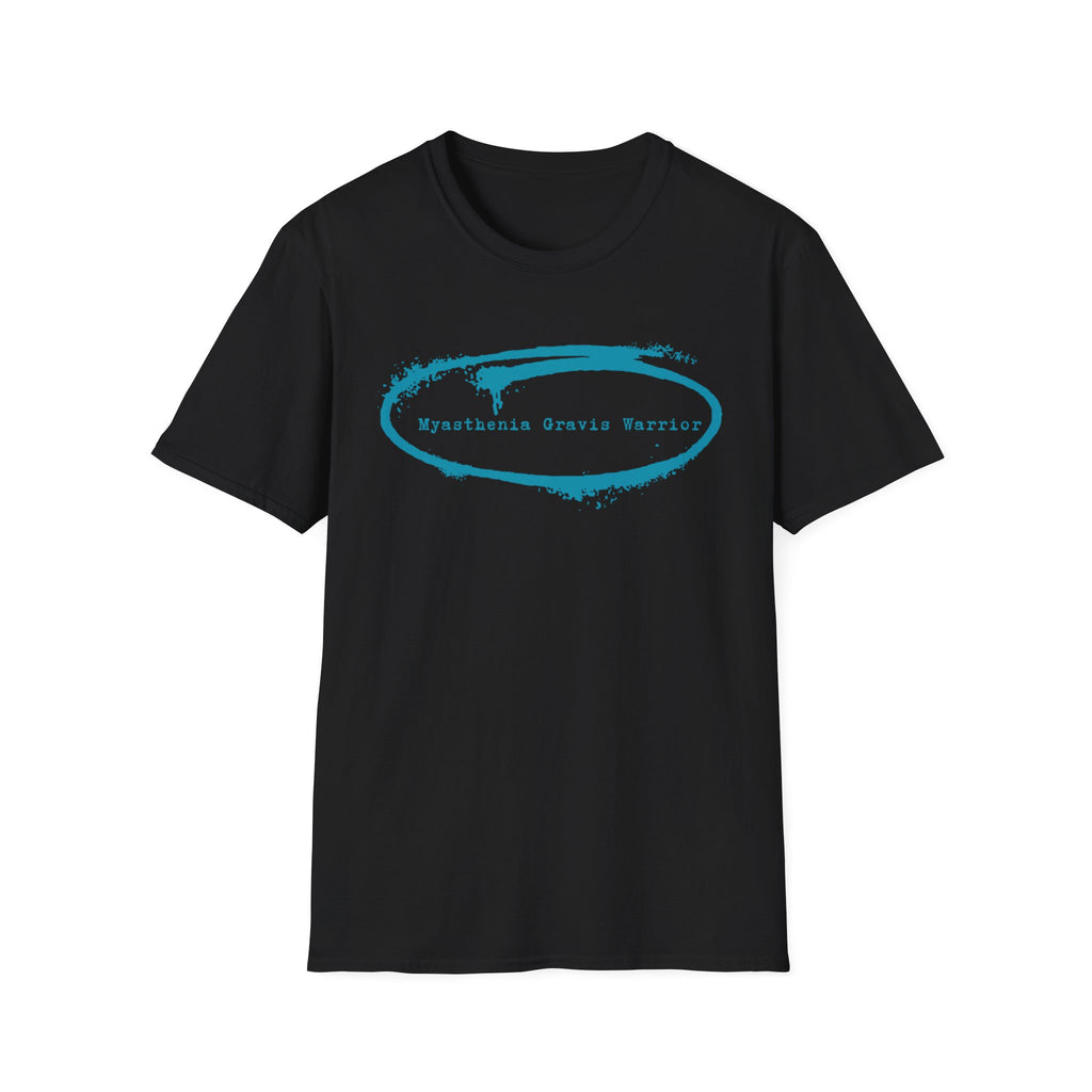 Myasthenia Gravis Warrior T-Shirt — Retro Blue Brushstroke Graphic Tee