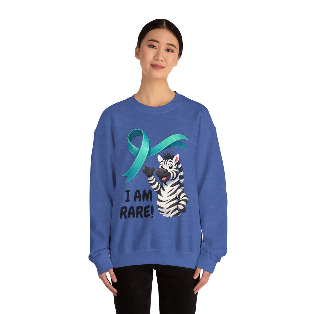 Rare Zebra Awareness Sweatshirt — "I Am Rare" Teal Ribbon Crewneck