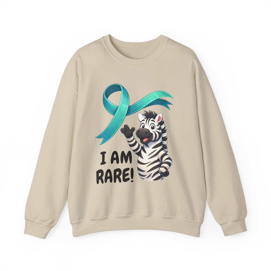 Rare Zebra Awareness Sweatshirt — "I Am Rare" Teal Ribbon Crewneck