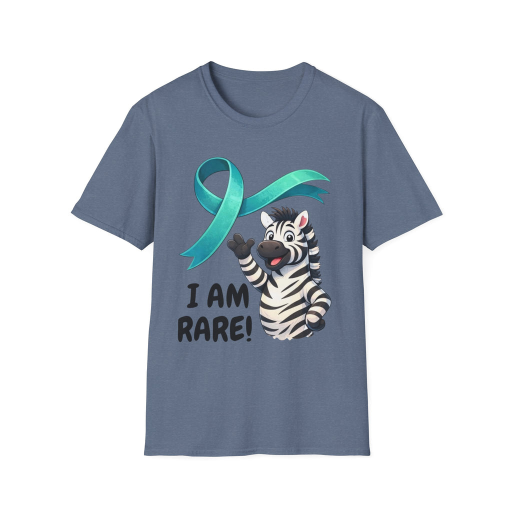 Rare Disease Awareness Zebra T-Shirt — "I Am Rare" Teal Ribbon Shirt