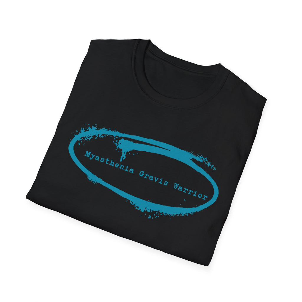 Myasthenia Gravis Warrior T-Shirt — Retro Blue Brushstroke Graphic Tee
