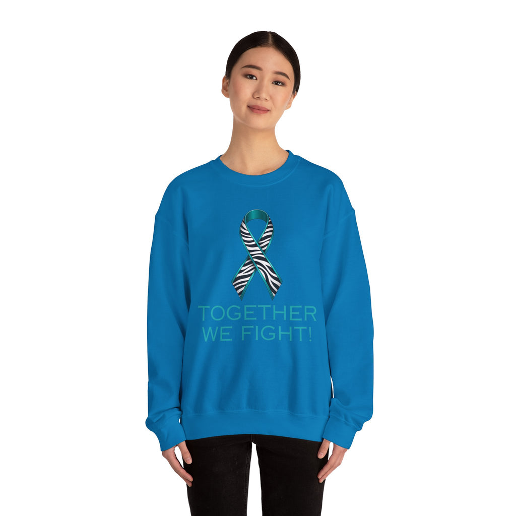 Awareness Ribbon Sweatshirt - "Together We Fight" Teal Zebra Support Crewneck