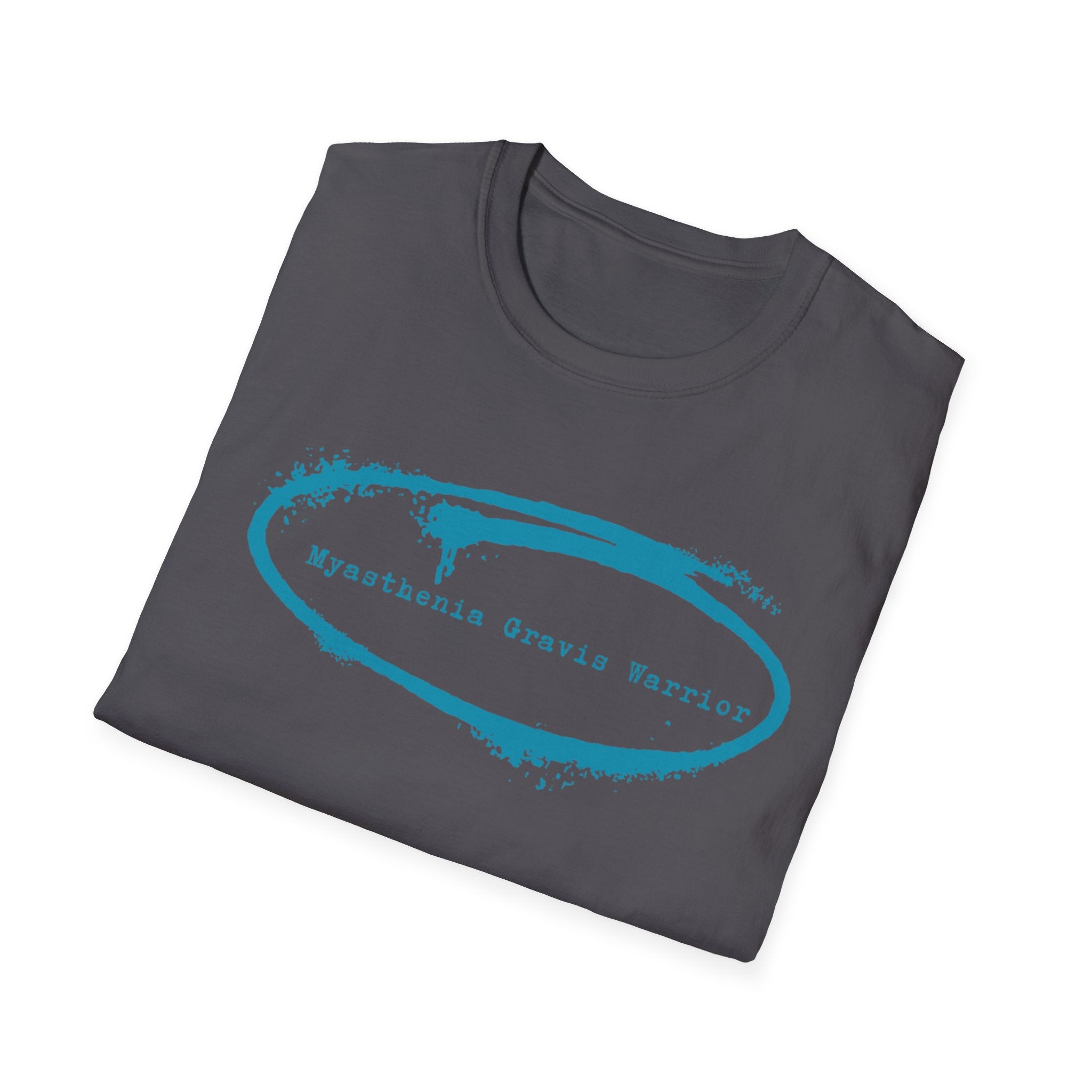 Myasthenia Gravis Warrior T-Shirt — Retro Blue Brushstroke Graphic Tee