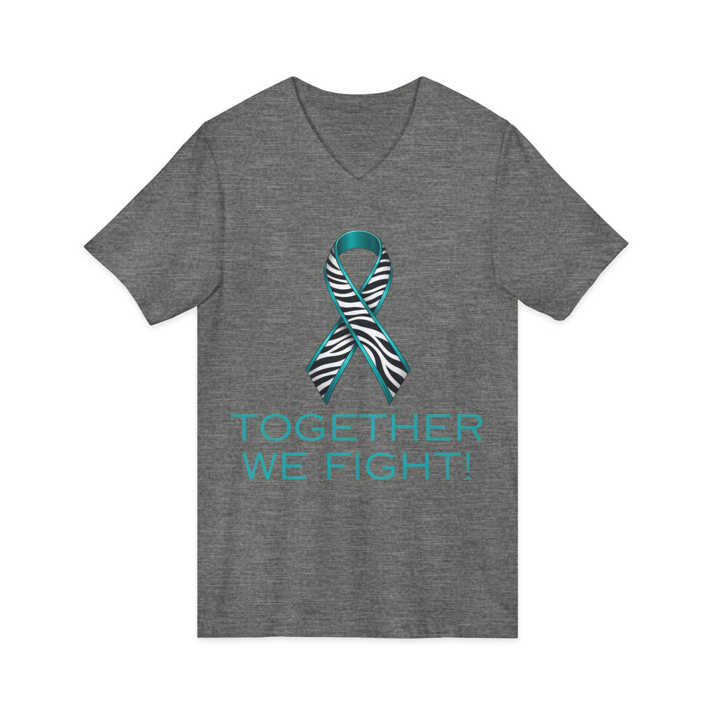 Teal Awareness Ribbon V-Neck Tee — "Together We Fight" Support Shirt