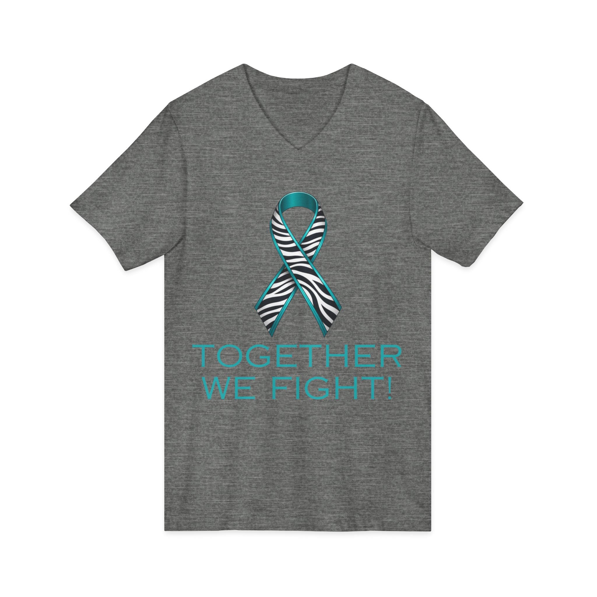 Teal Awareness Ribbon V-Neck Tee — "Together We Fight" Support Shirt