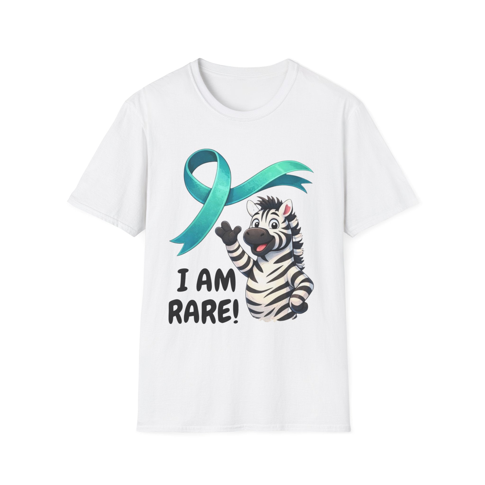 Rare Disease Awareness Zebra T-Shirt — "I Am Rare" Teal Ribbon Shirt