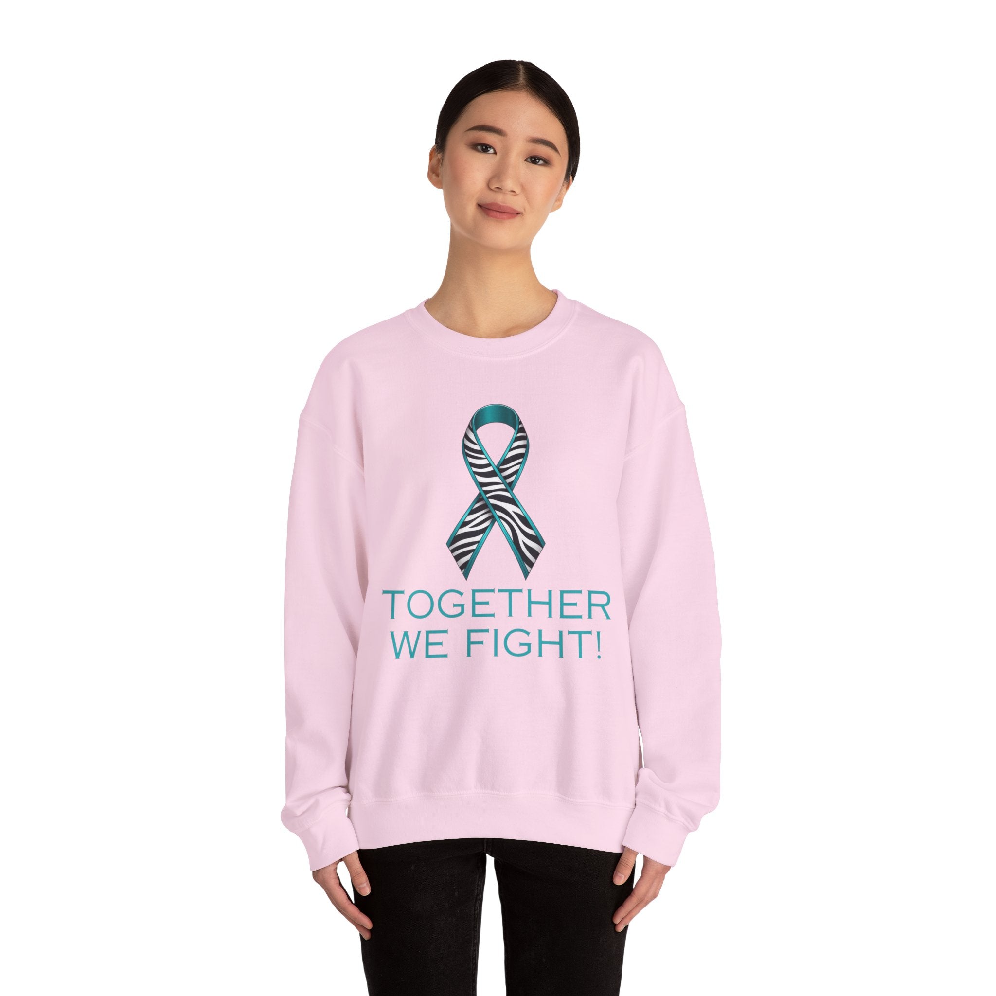 Awareness Ribbon Sweatshirt - "Together We Fight" Teal Zebra Support Crewneck