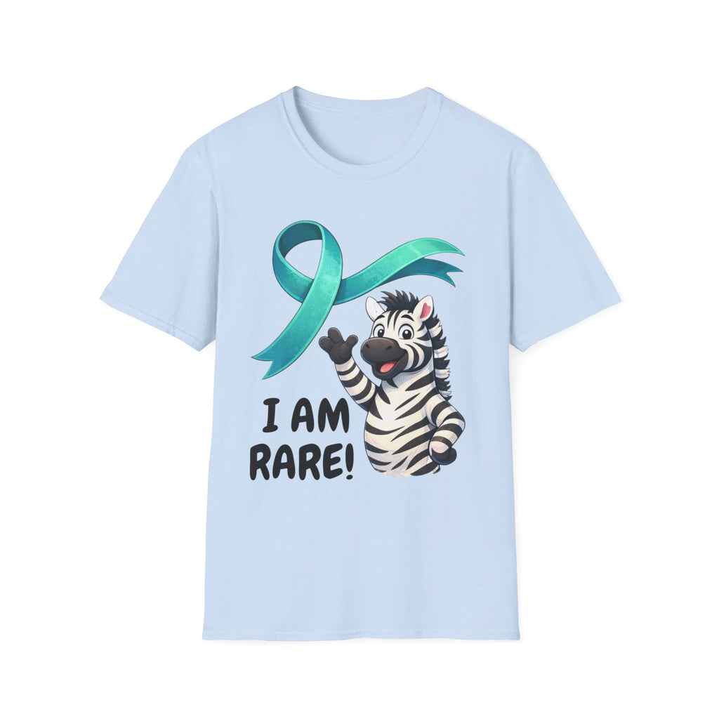 Rare Disease Awareness Zebra T-Shirt — "I Am Rare" Teal Ribbon Shirt