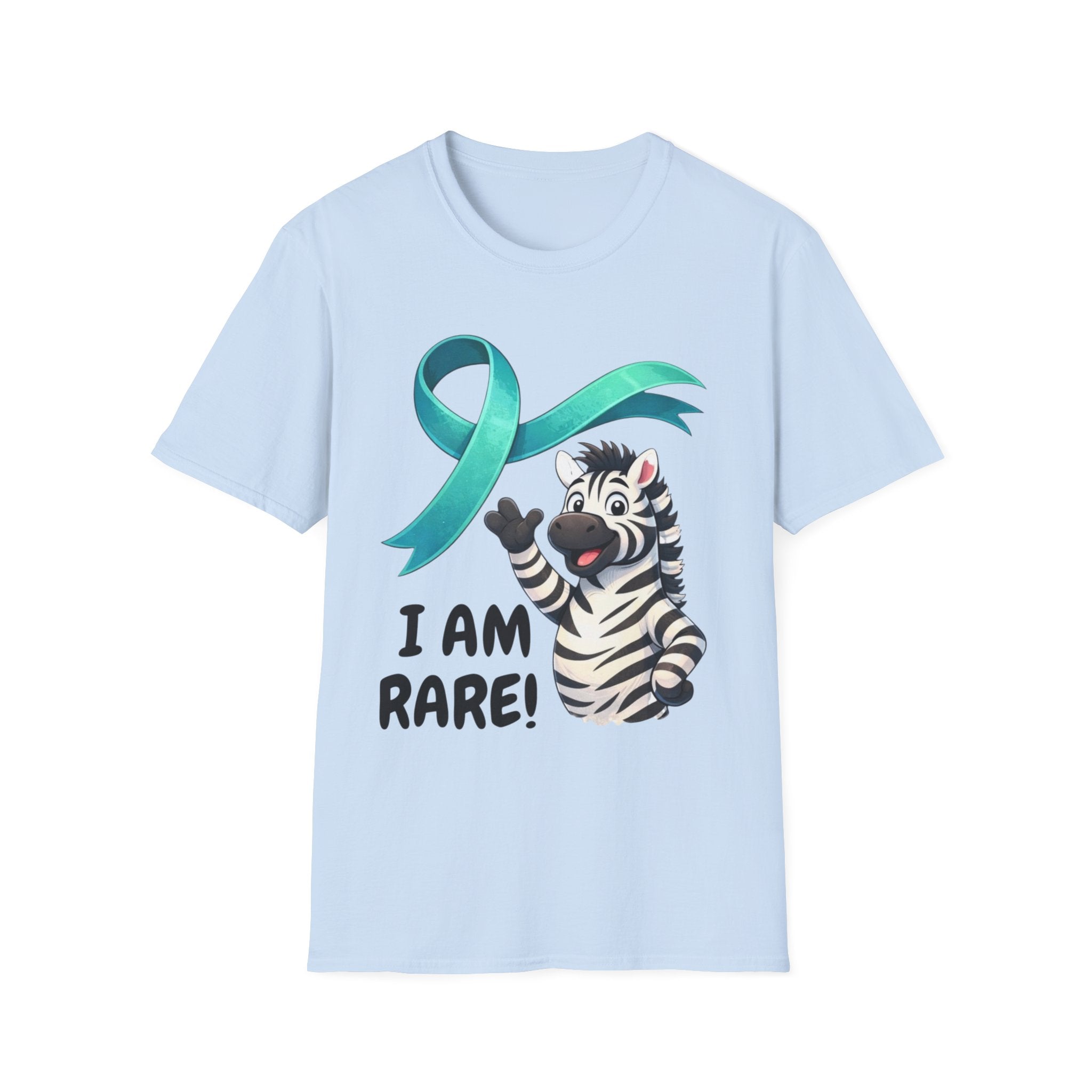 Rare Disease Awareness Zebra T-Shirt — "I Am Rare" Teal Ribbon Shirt