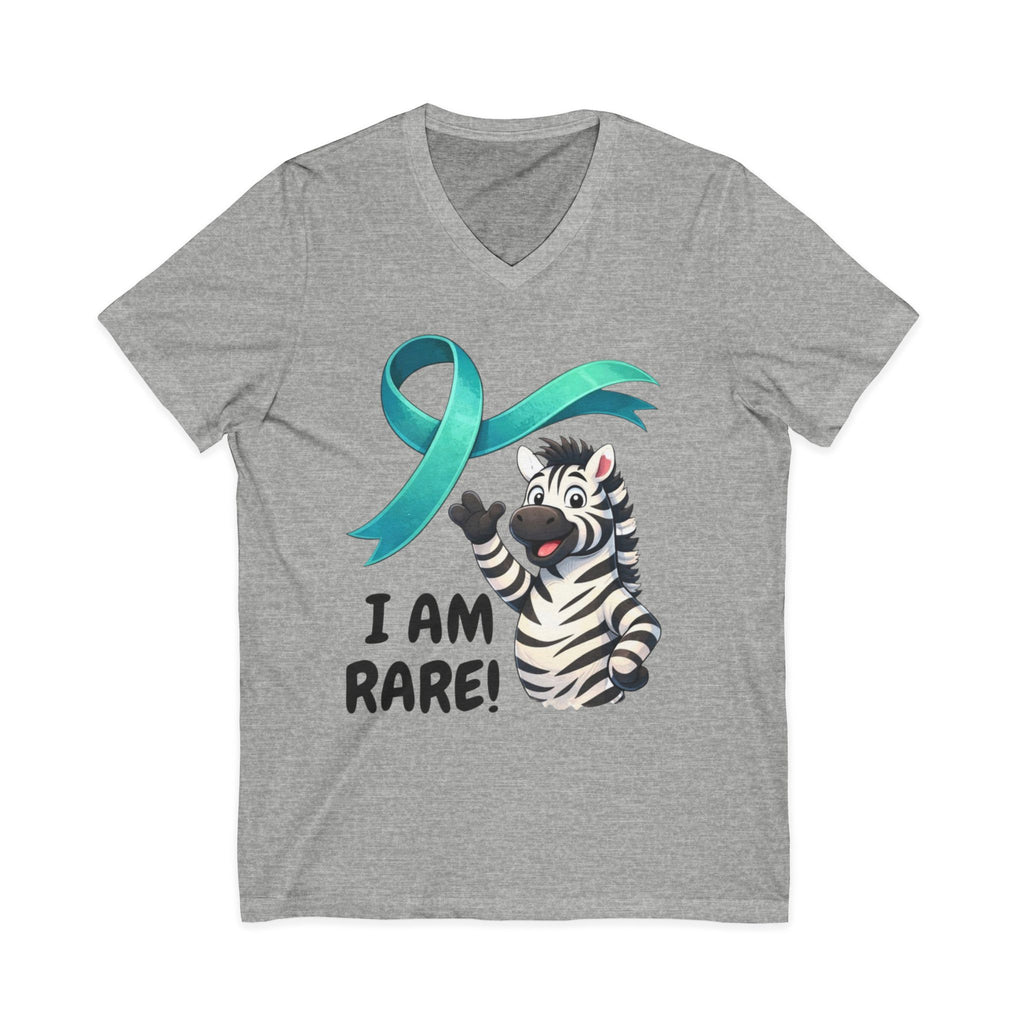 Rare Zebra Awareness V-Neck Tee — "I Am Rare" Teal Ribbon Shirt