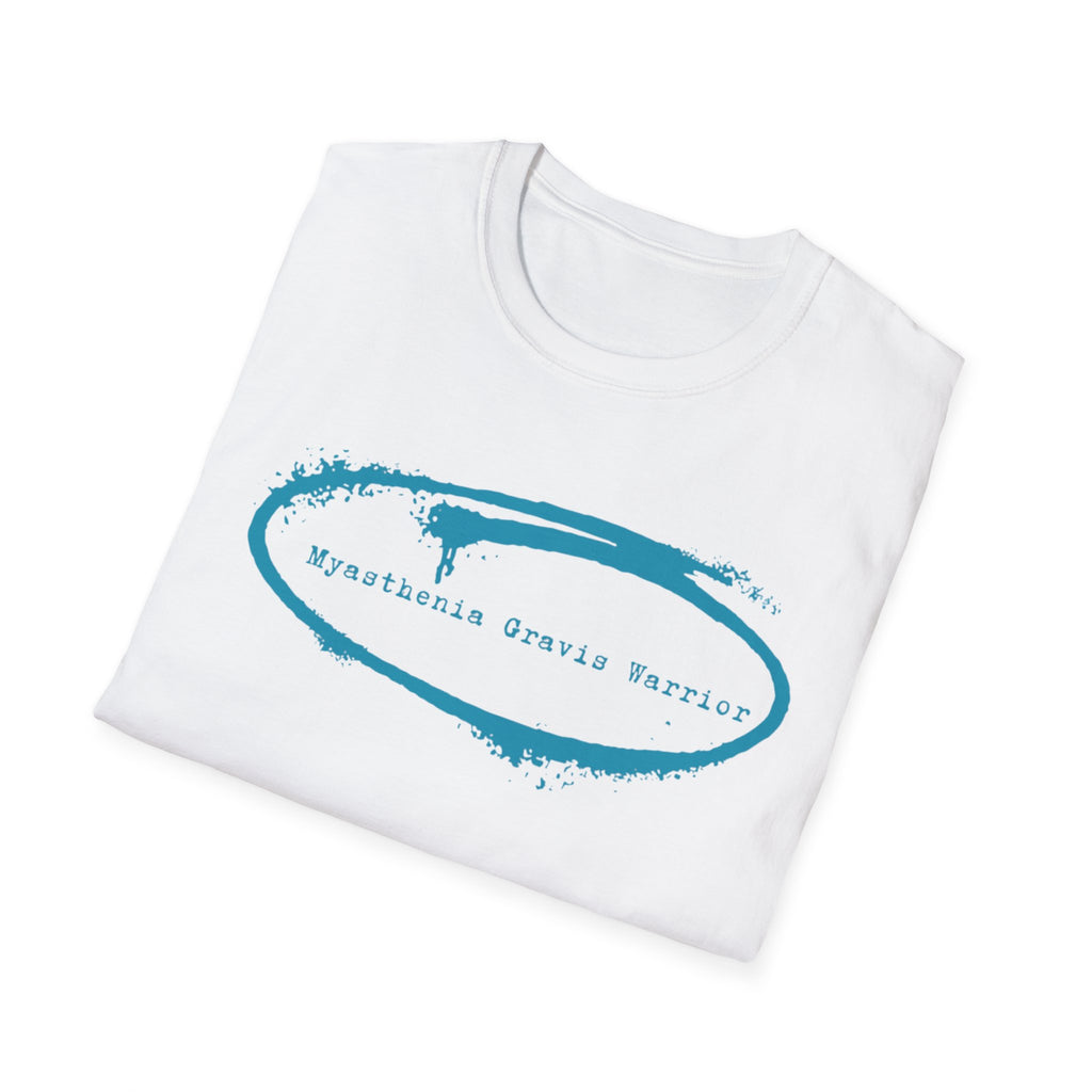 Myasthenia Gravis Warrior T-Shirt — Retro Blue Brushstroke Graphic Tee