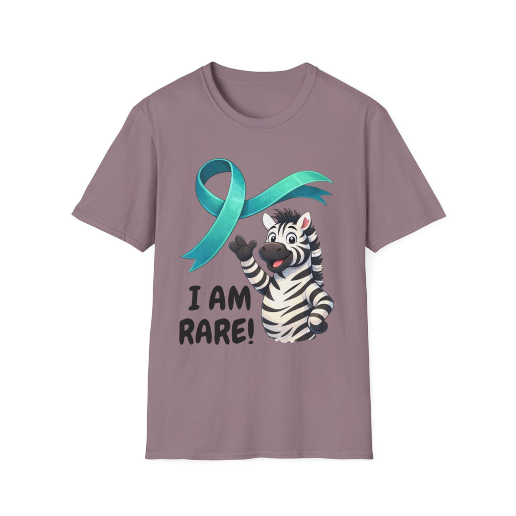 Rare Disease Awareness Zebra T-Shirt — "I Am Rare" Teal Ribbon Shirt