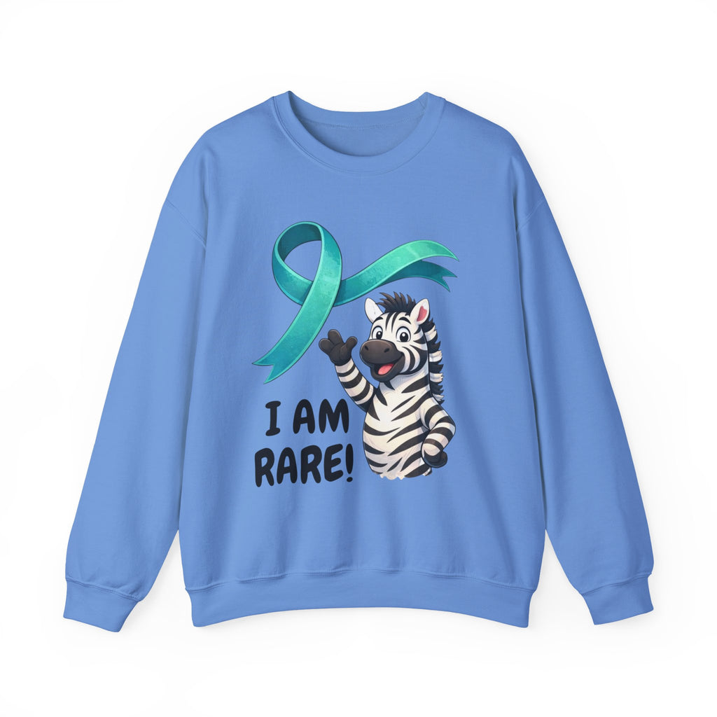 Rare Zebra Awareness Sweatshirt — "I Am Rare" Teal Ribbon Crewneck