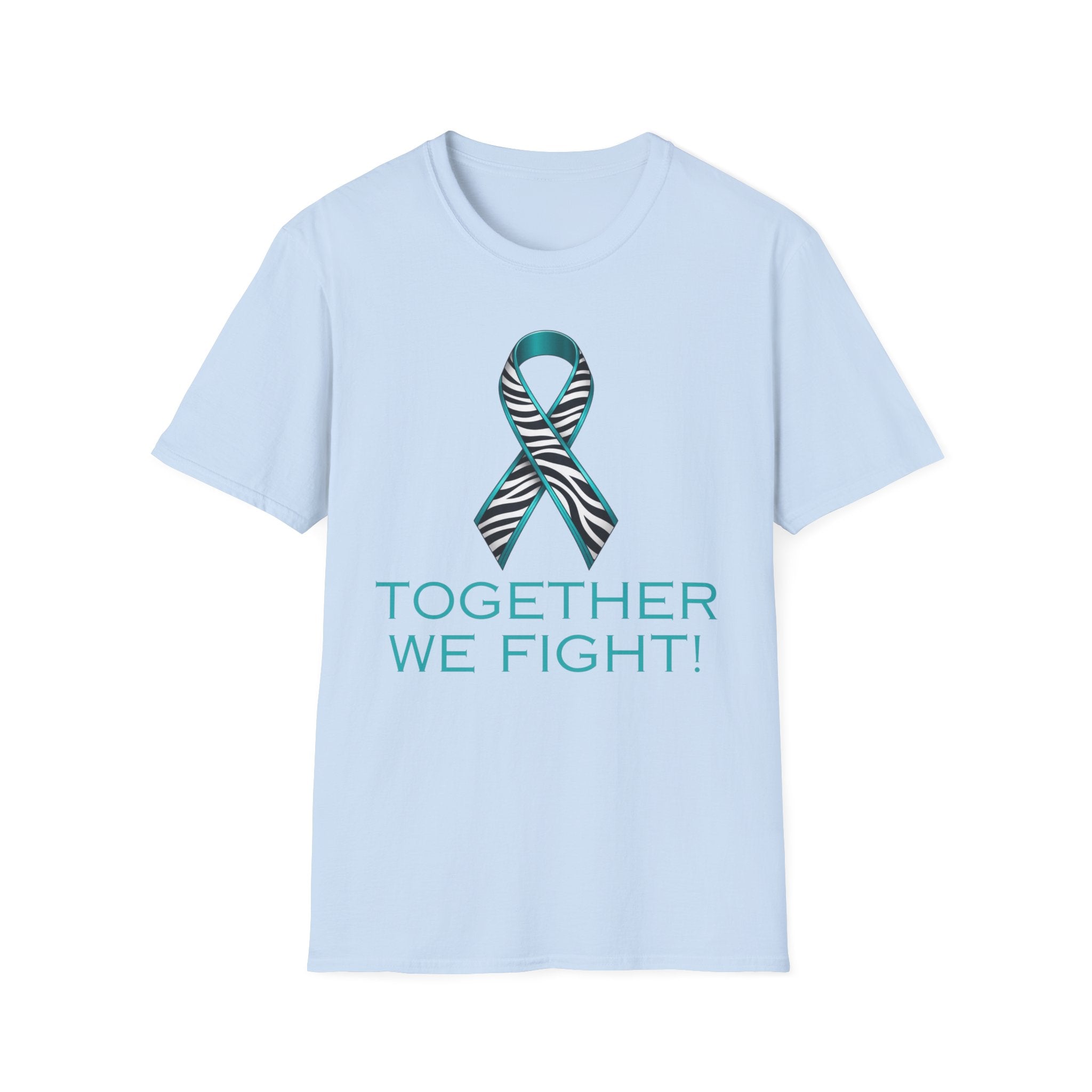 Rare Disease Awareness T-Shirt — Teal Zebra Ribbon "Together We Fight!"
