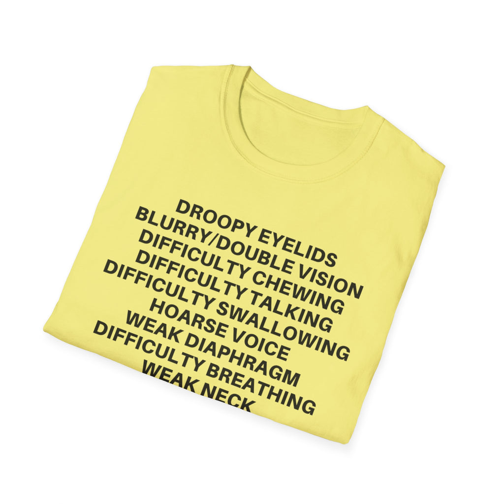 Myasthenia Gravis Awareness T-Shirt — Symptoms List Tee