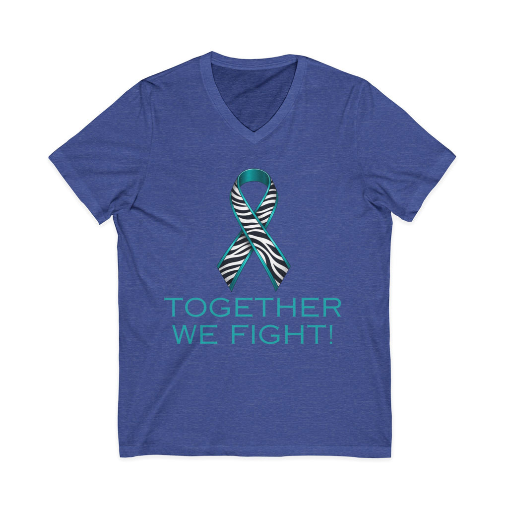 Teal Awareness Ribbon V-Neck Tee — "Together We Fight" Support Shirt