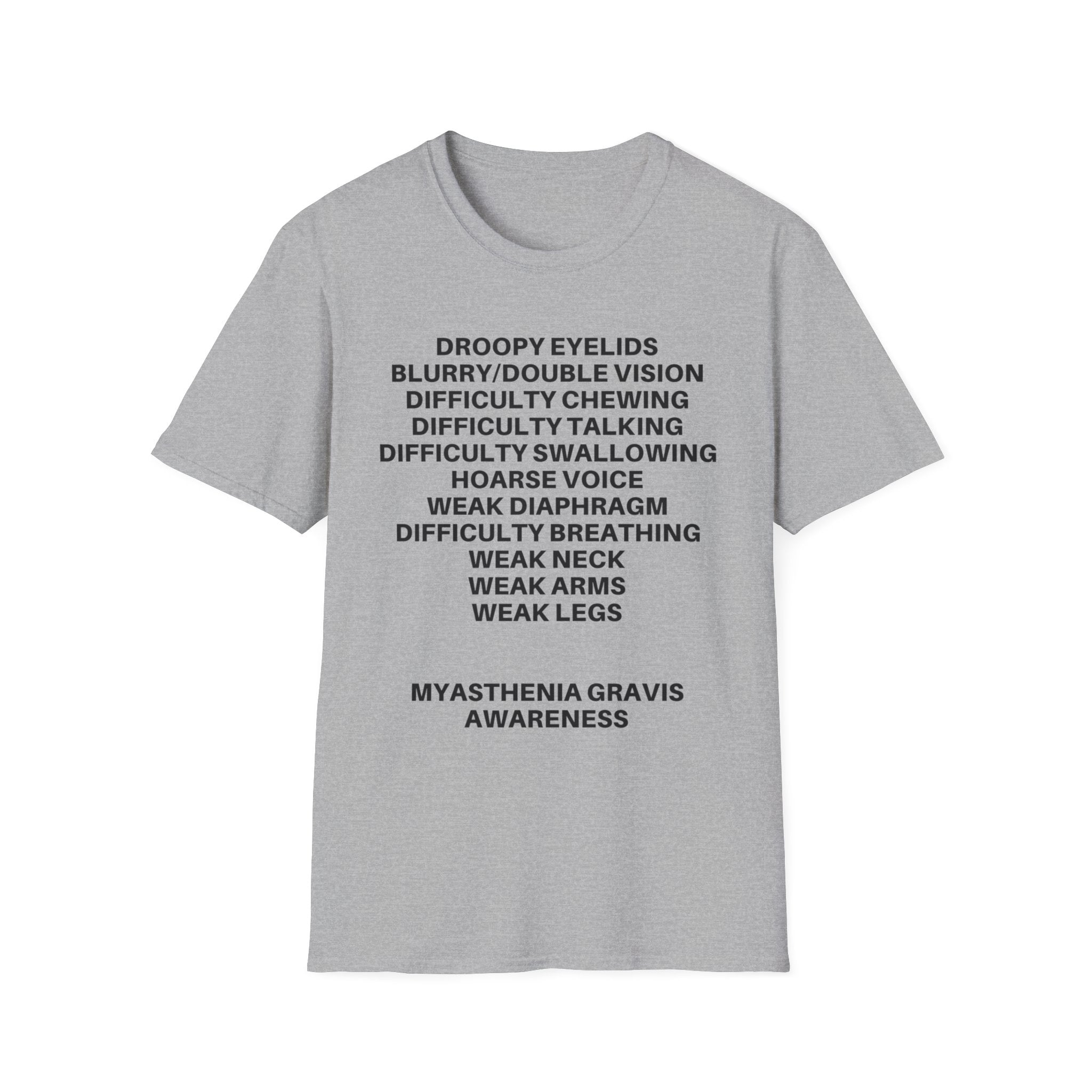 Myasthenia Gravis Awareness T-Shirt — Symptoms List Tee