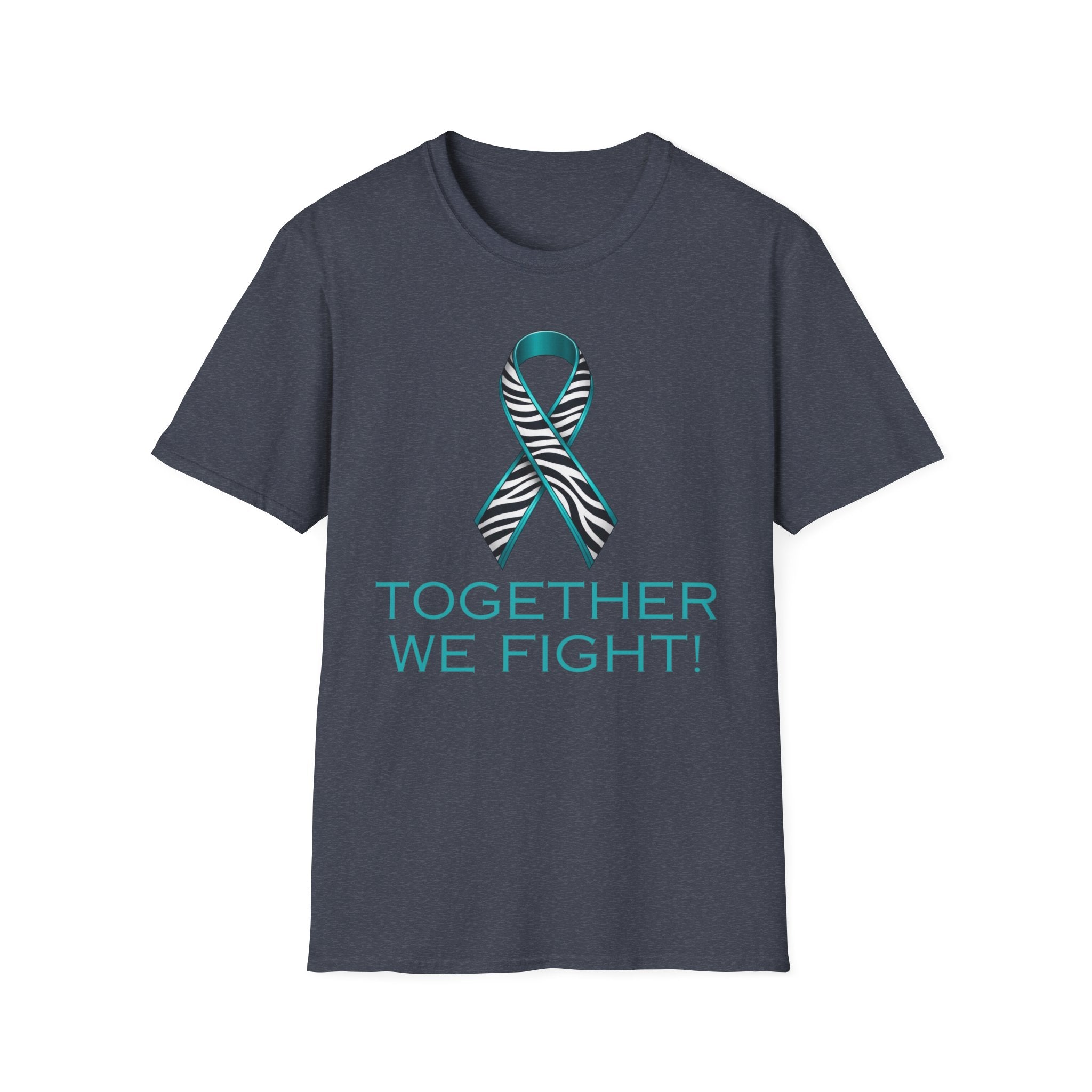 Rare Disease Awareness T-Shirt — Teal Zebra Ribbon "Together We Fight!"