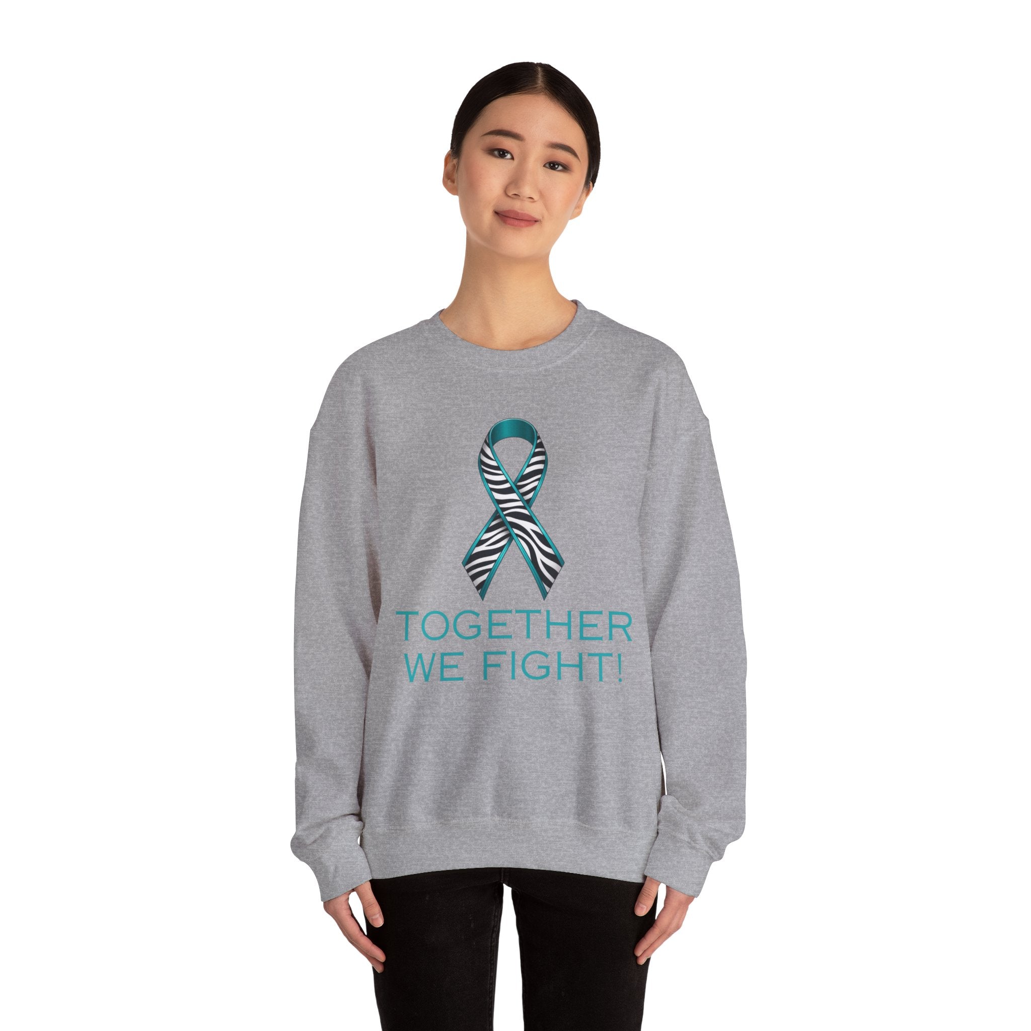 Awareness Ribbon Sweatshirt - "Together We Fight" Teal Zebra Support Crewneck