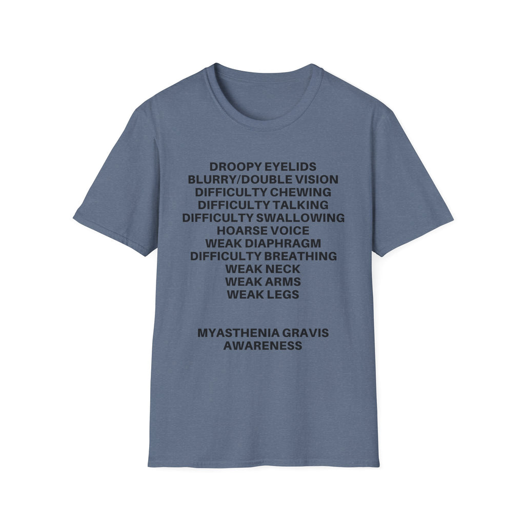 Myasthenia Gravis Awareness T-Shirt — Symptoms List Tee