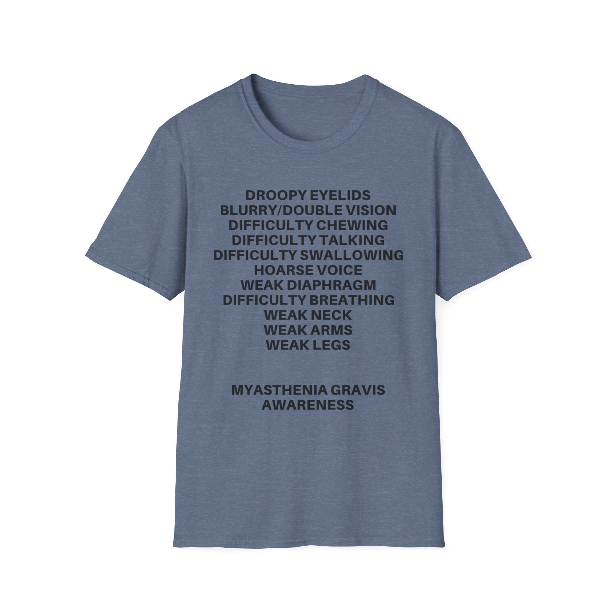 Myasthenia Gravis Awareness T-Shirt — Symptoms List Tee