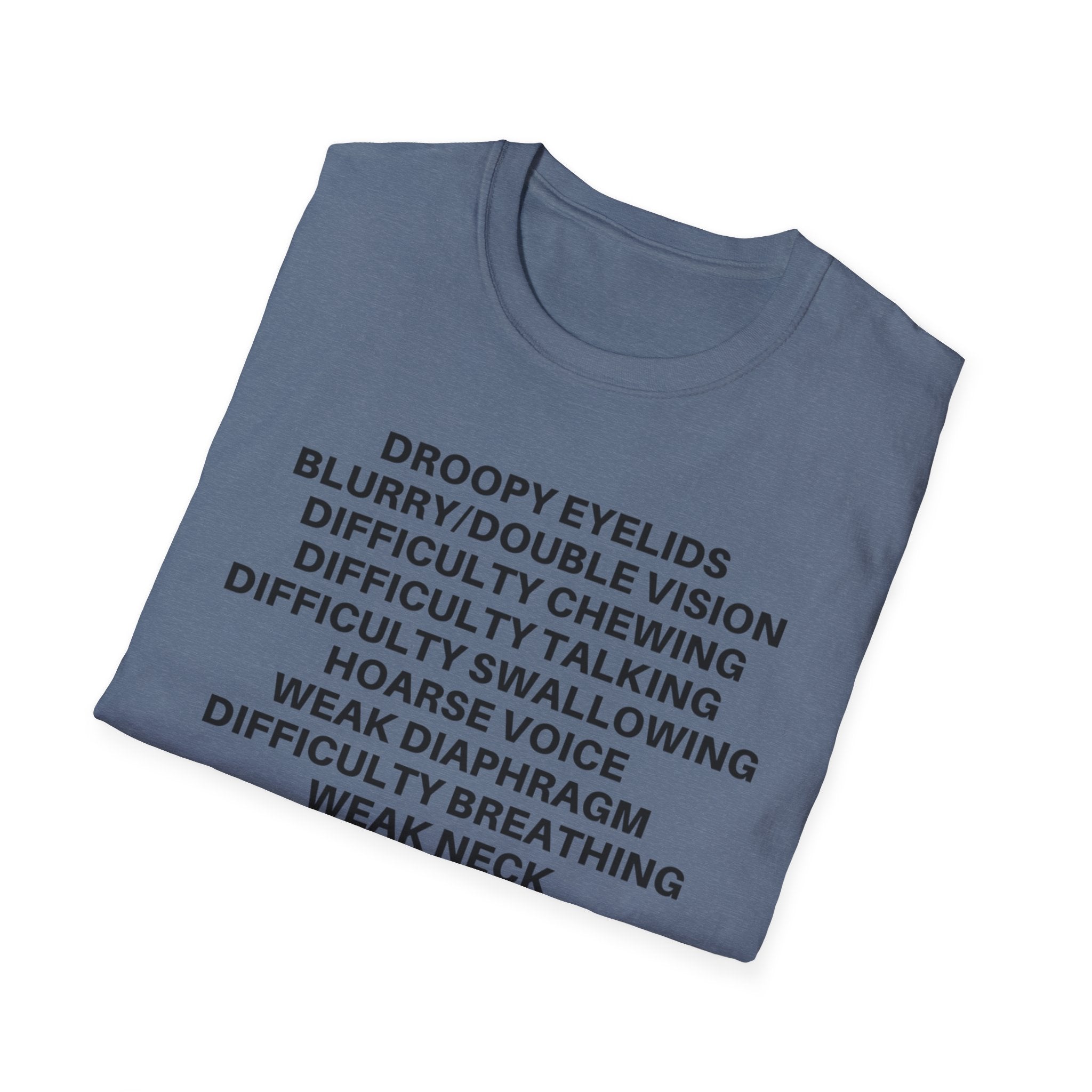 Myasthenia Gravis Awareness T-Shirt — Symptoms List Tee