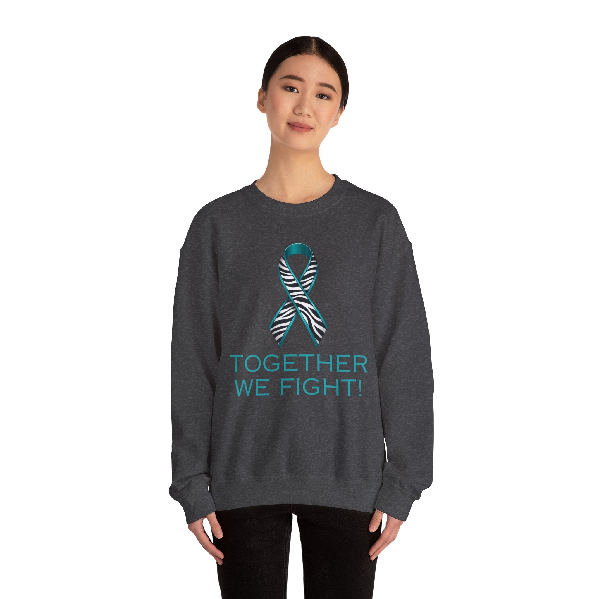Awareness Ribbon Sweatshirt - "Together We Fight" Teal Zebra Support Crewneck