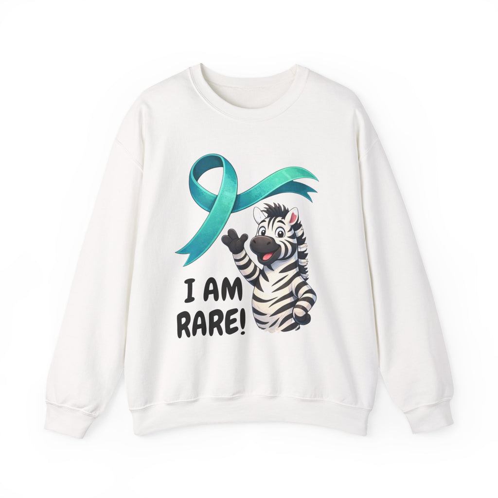 Rare Zebra Awareness Sweatshirt — "I Am Rare" Teal Ribbon Crewneck