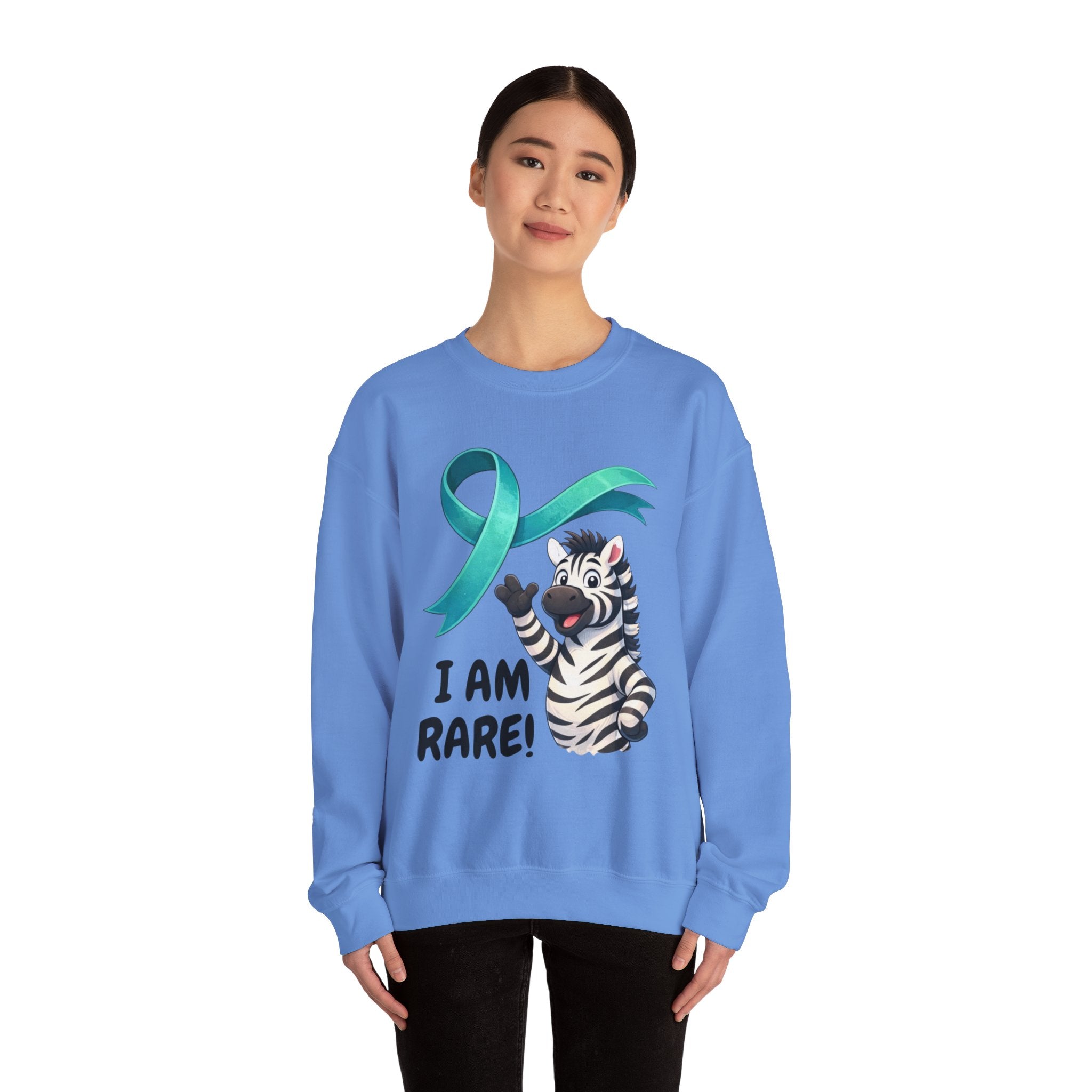 Rare Zebra Awareness Sweatshirt — "I Am Rare" Teal Ribbon Crewneck