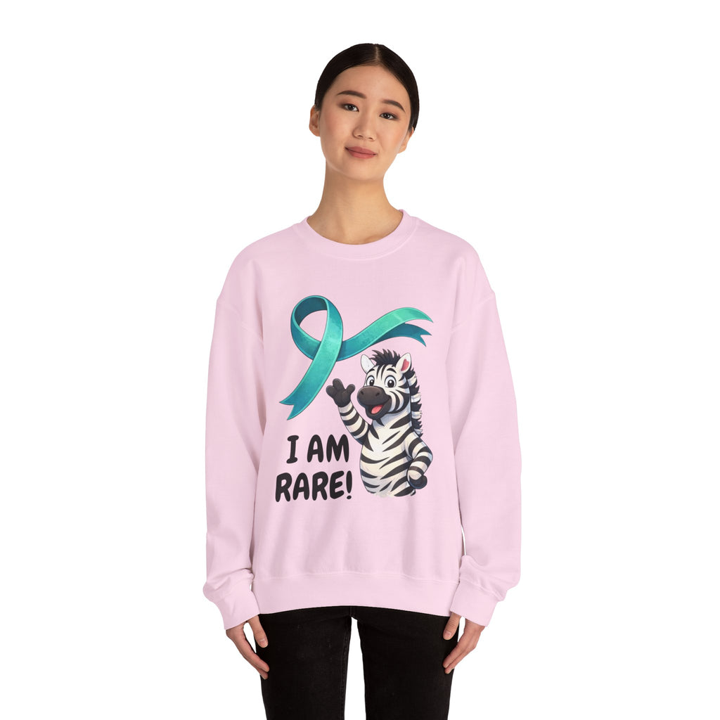 Rare Zebra Awareness Sweatshirt — "I Am Rare" Teal Ribbon Crewneck