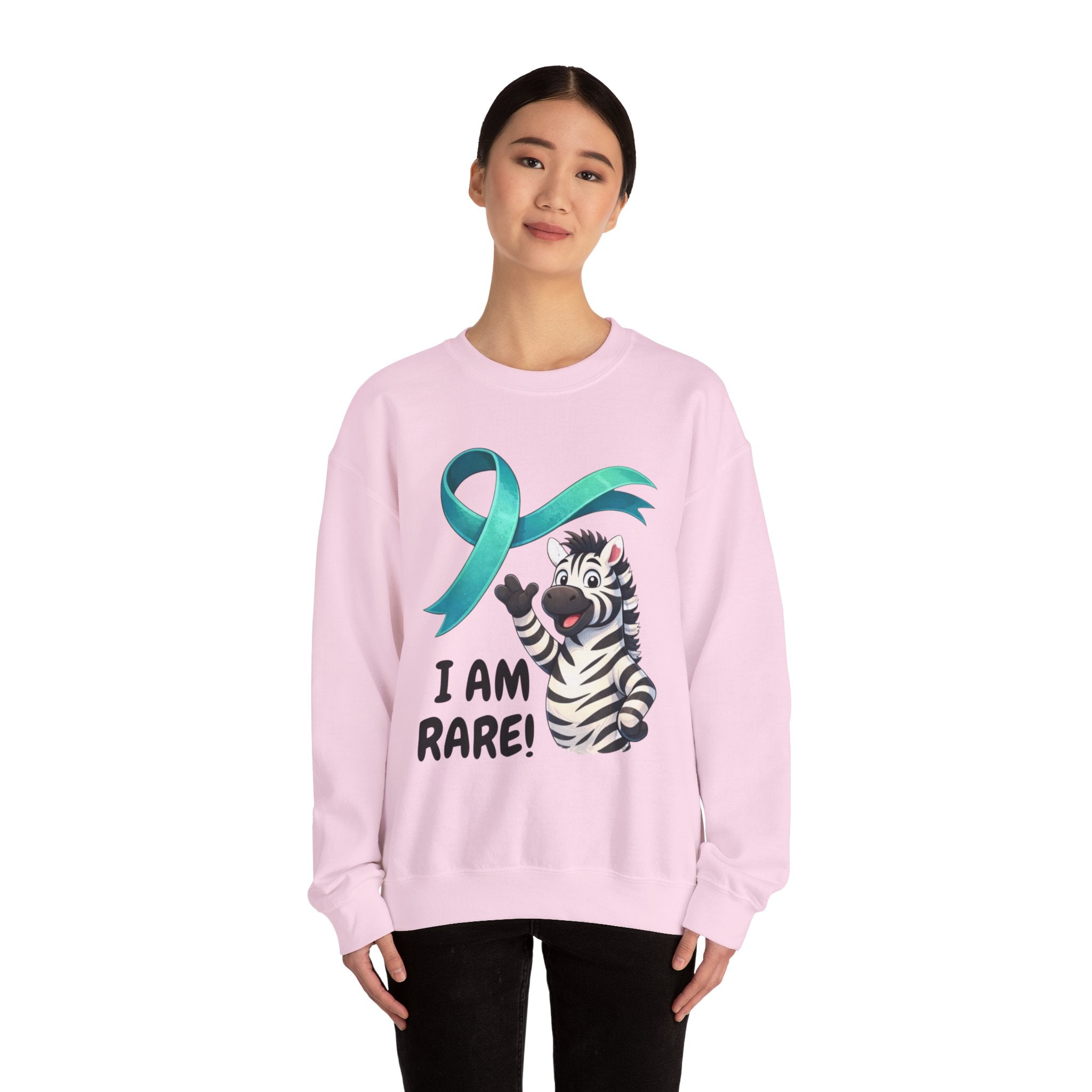Rare Zebra Awareness Sweatshirt — "I Am Rare" Teal Ribbon Crewneck