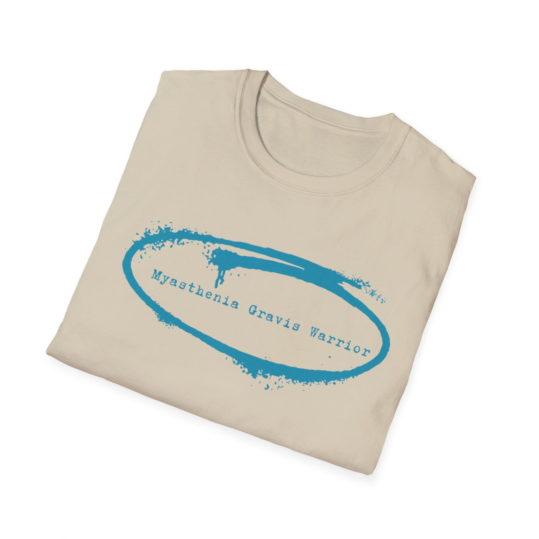 Myasthenia Gravis Warrior T-Shirt — Retro Blue Brushstroke Graphic Tee