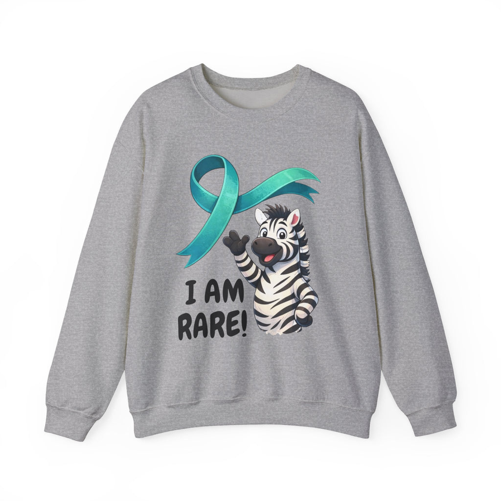 Rare Zebra Awareness Sweatshirt — "I Am Rare" Teal Ribbon Crewneck