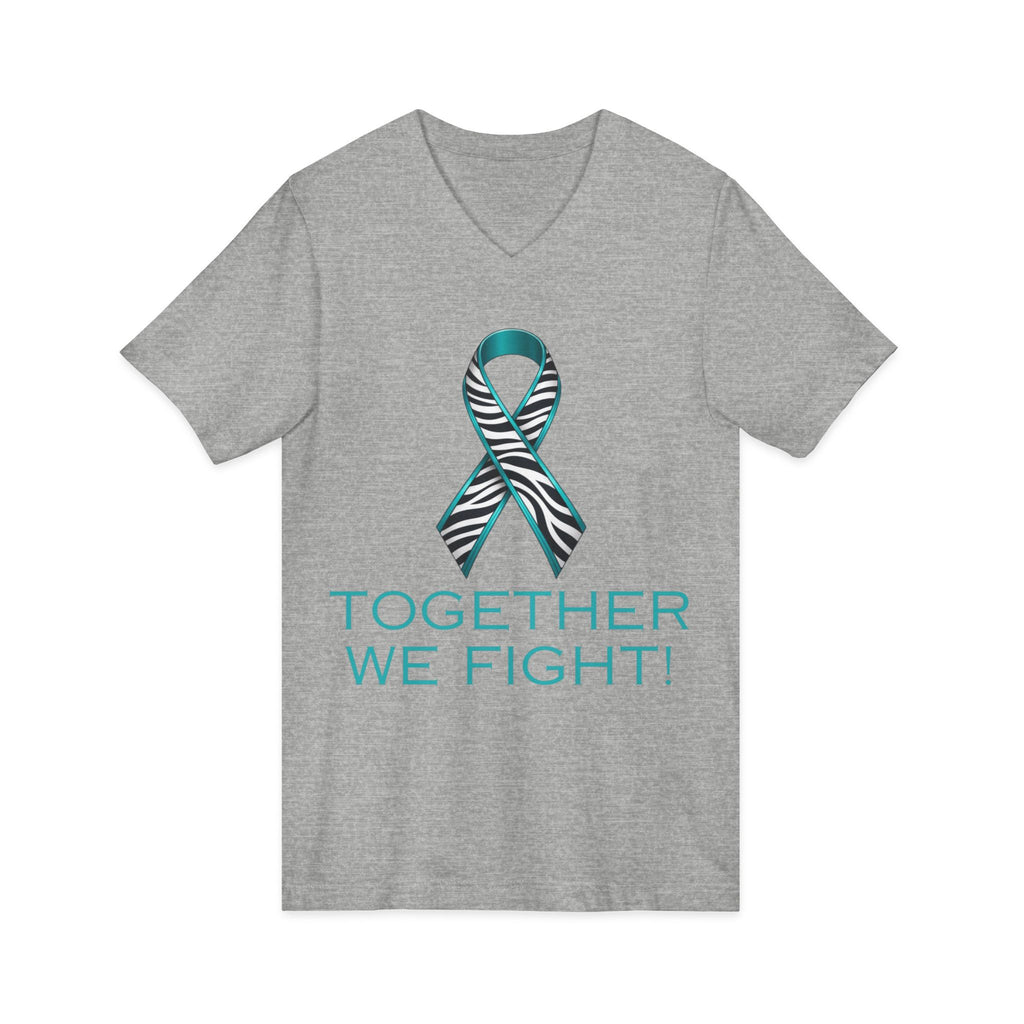 Teal Awareness Ribbon V-Neck Tee — "Together We Fight" Support Shirt