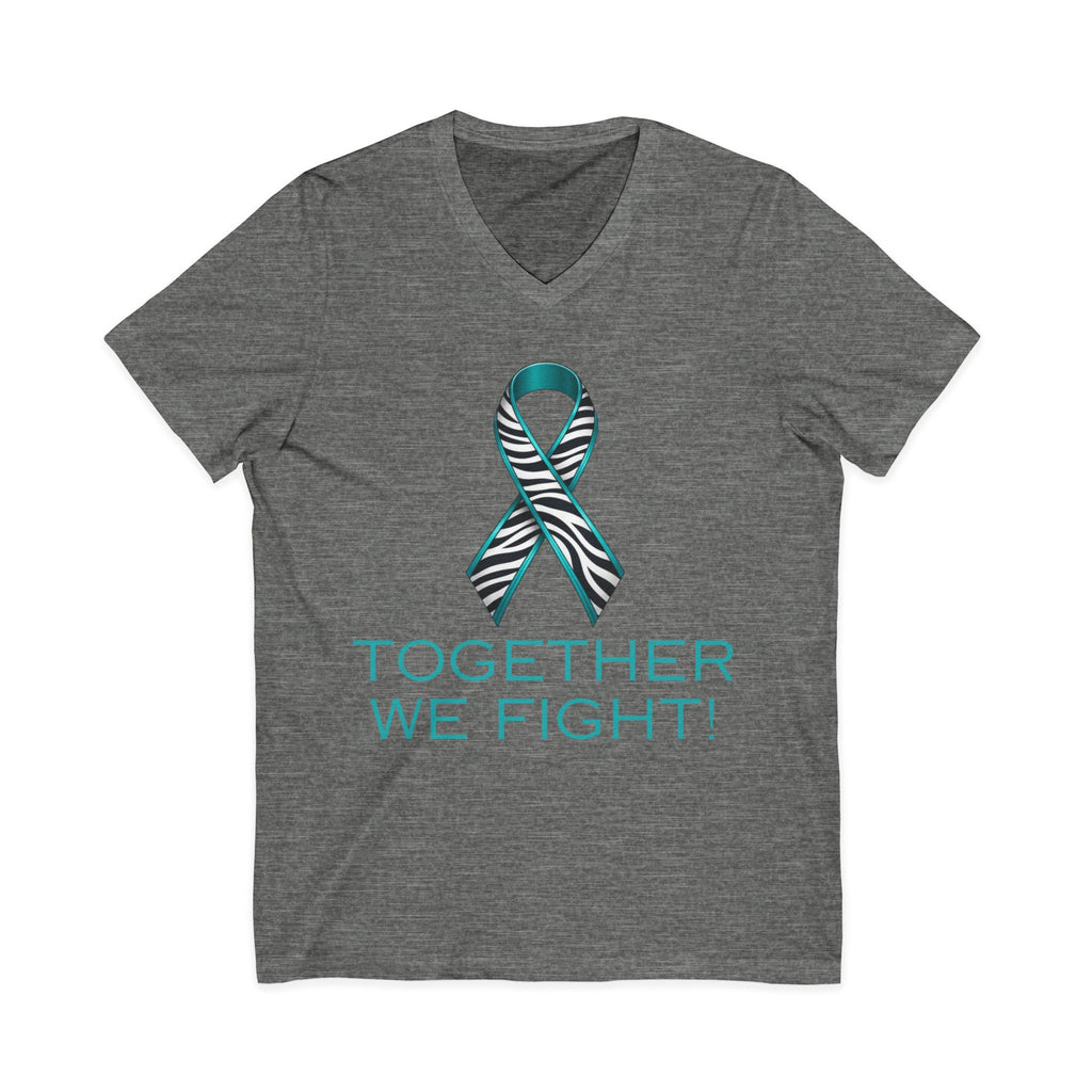 Teal Awareness Ribbon V-Neck Tee — "Together We Fight" Support Shirt