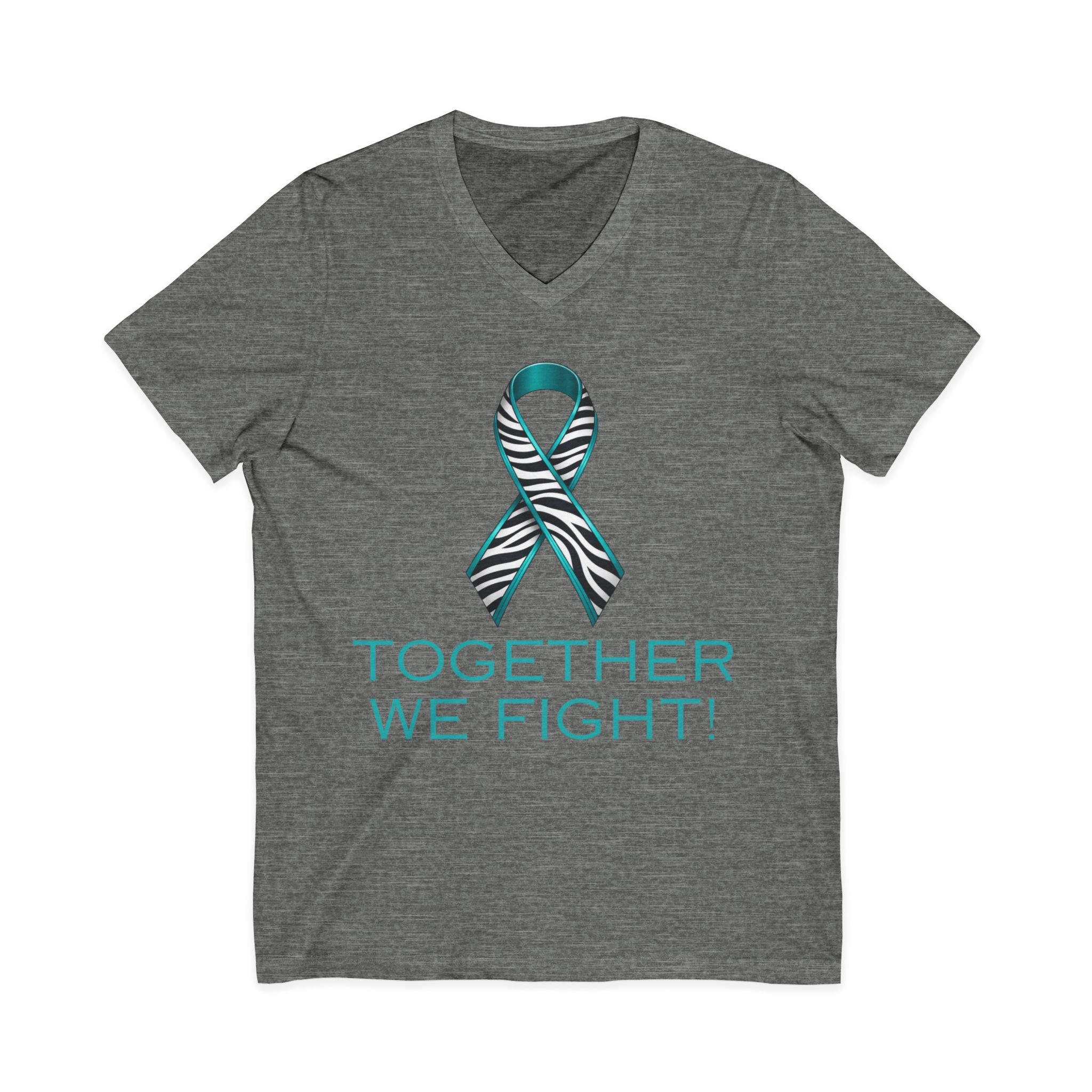 Teal Awareness Ribbon V-Neck Tee — "Together We Fight" Support Shirt