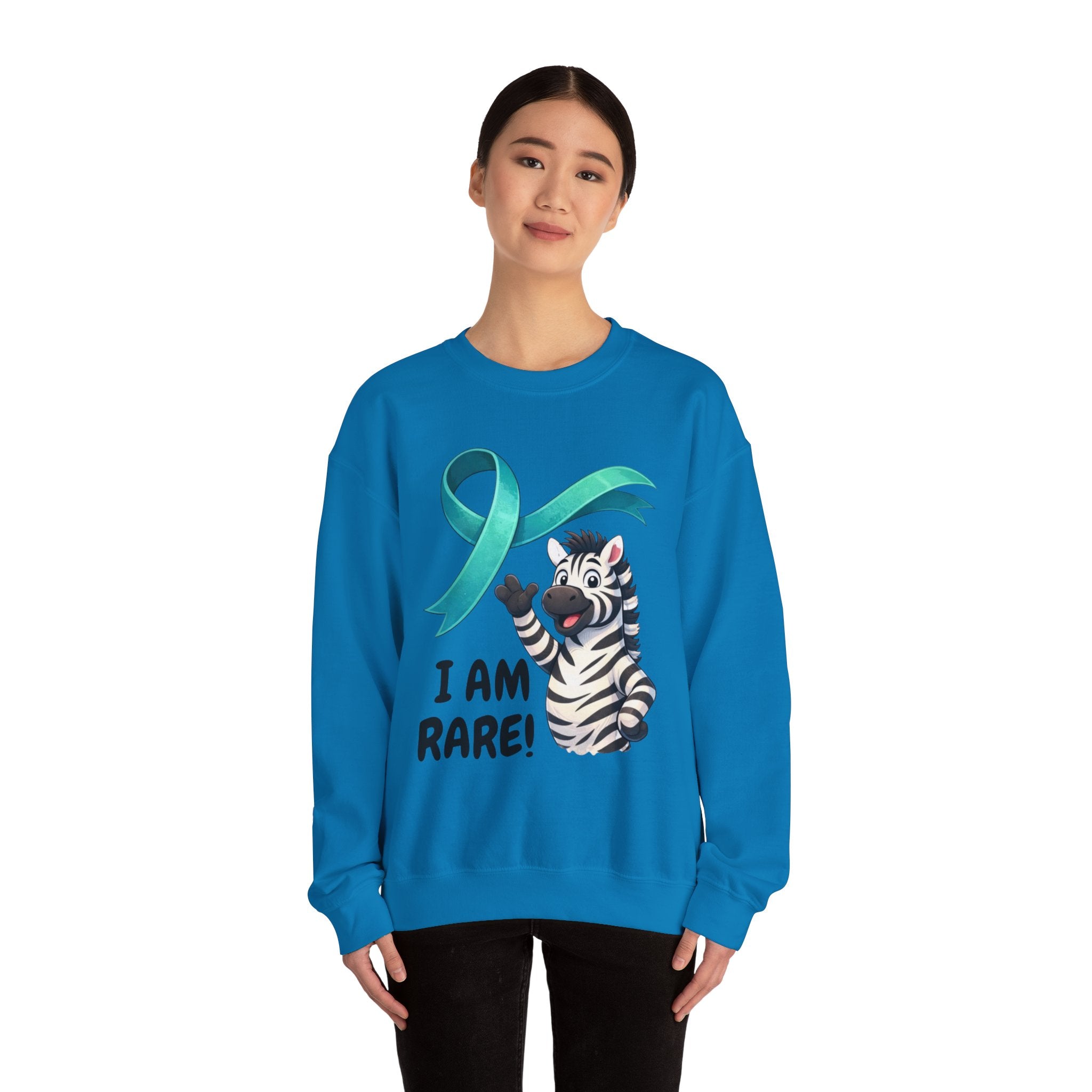 Rare Zebra Awareness Sweatshirt — "I Am Rare" Teal Ribbon Crewneck