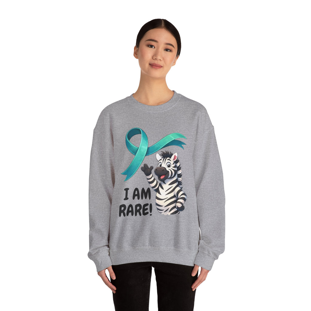 Rare Zebra Awareness Sweatshirt — "I Am Rare" Teal Ribbon Crewneck