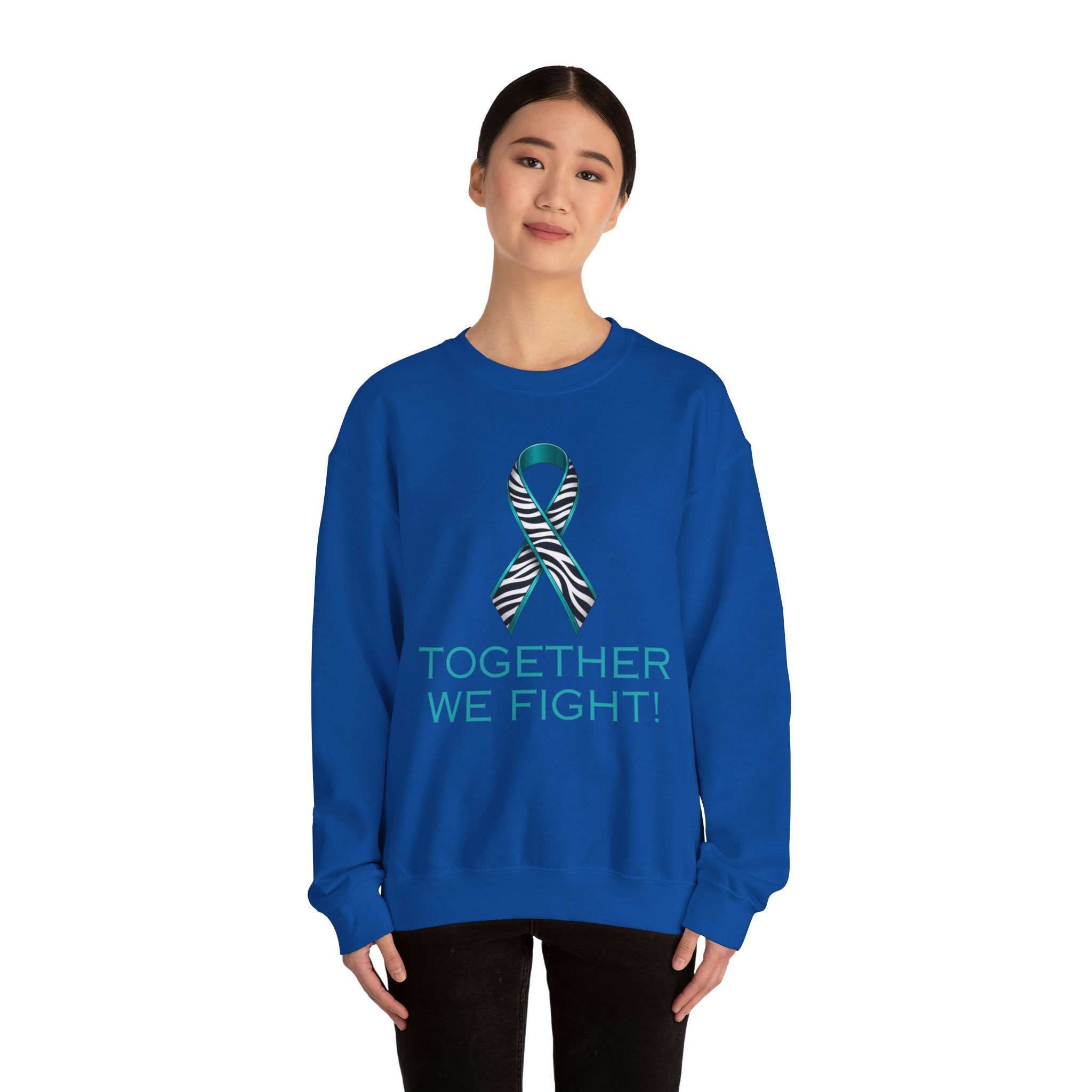 Awareness Ribbon Sweatshirt - "Together We Fight" Teal Zebra Support Crewneck