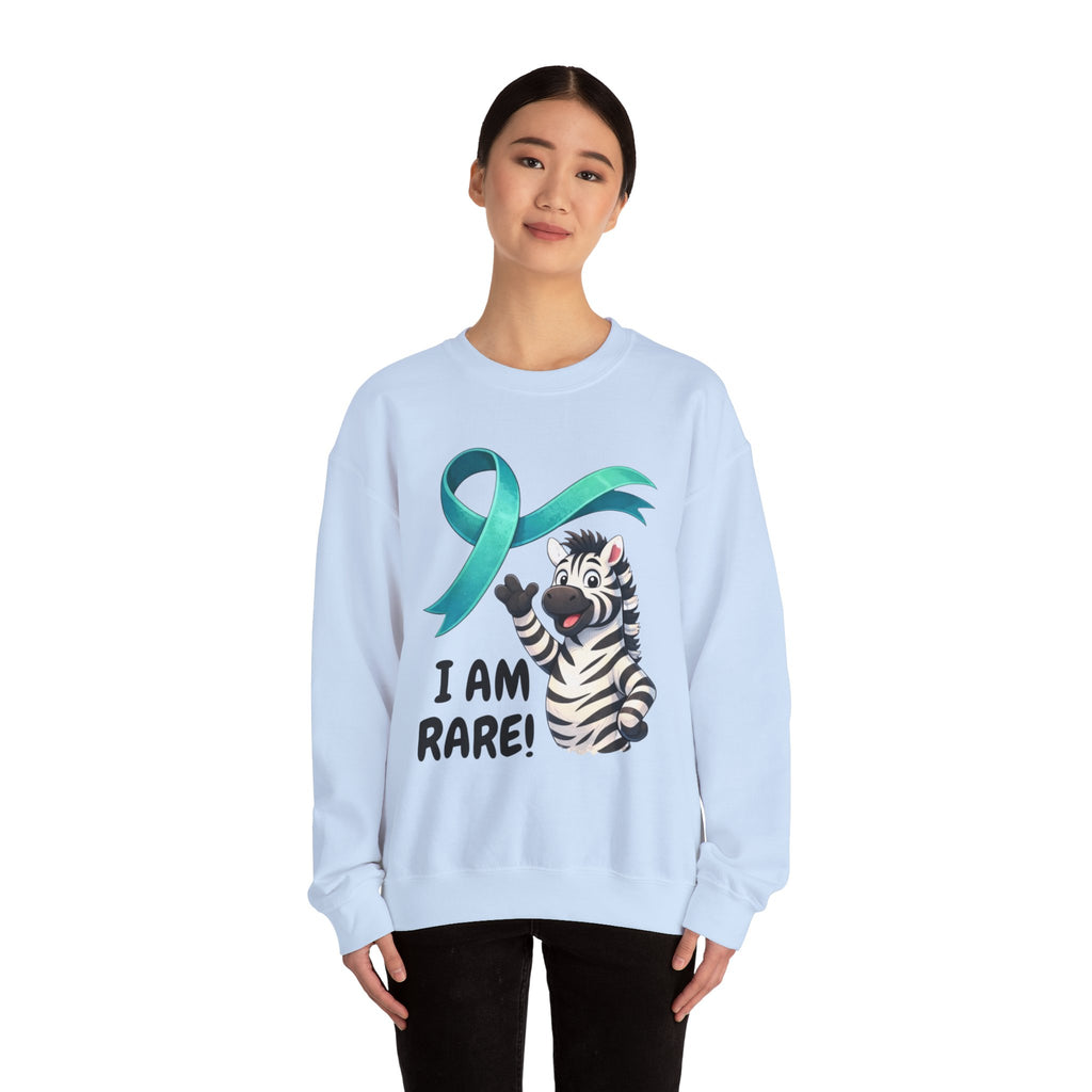 Rare Zebra Awareness Sweatshirt — "I Am Rare" Teal Ribbon Crewneck