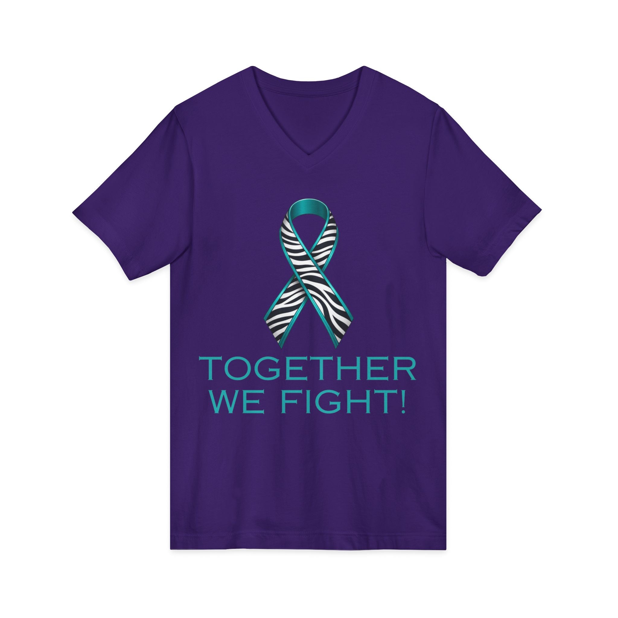 Teal Awareness Ribbon V-Neck Tee — "Together We Fight" Support Shirt