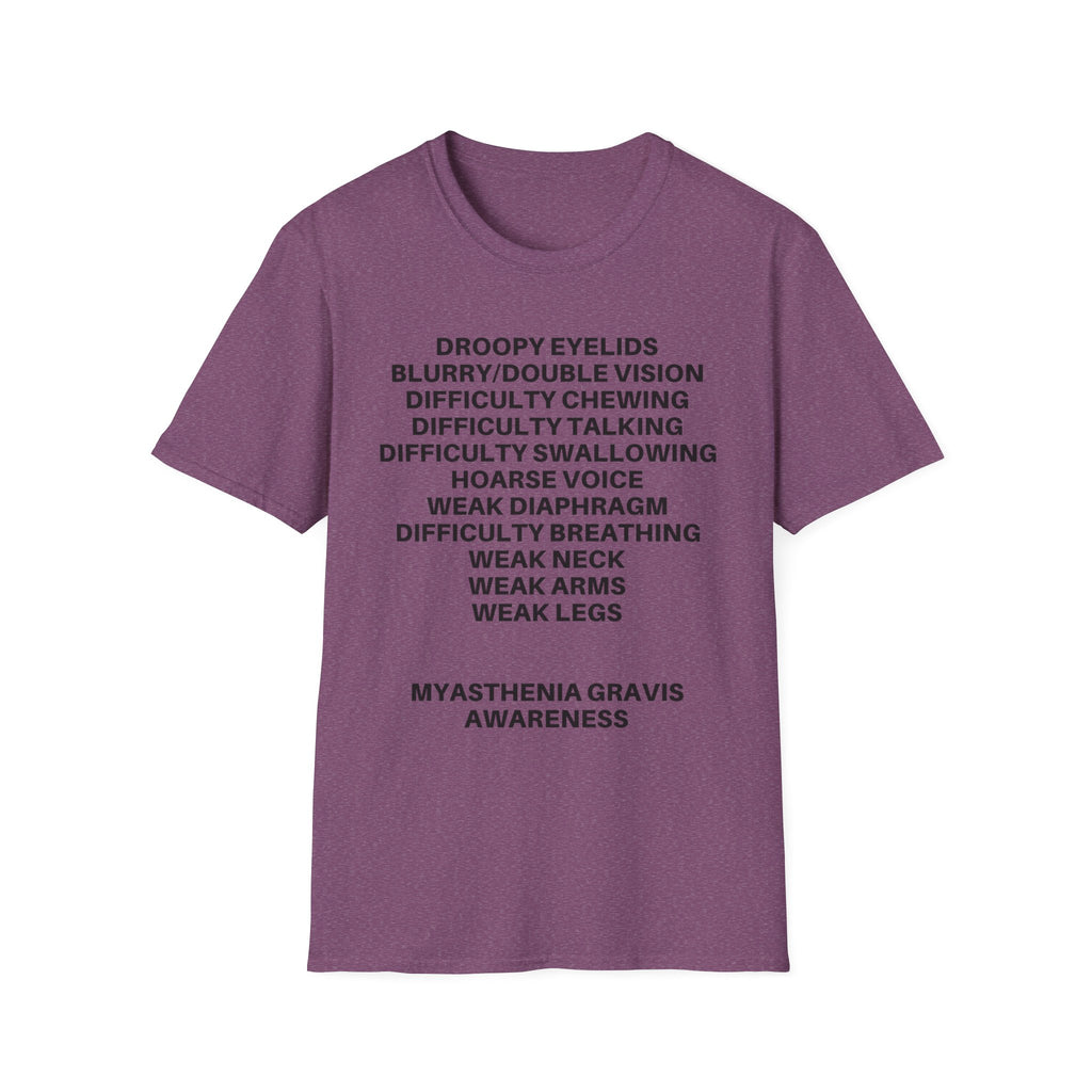 Myasthenia Gravis Awareness T-Shirt — Symptoms List Tee