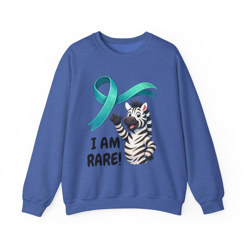 Rare Zebra Awareness Sweatshirt — "I Am Rare" Teal Ribbon Crewneck