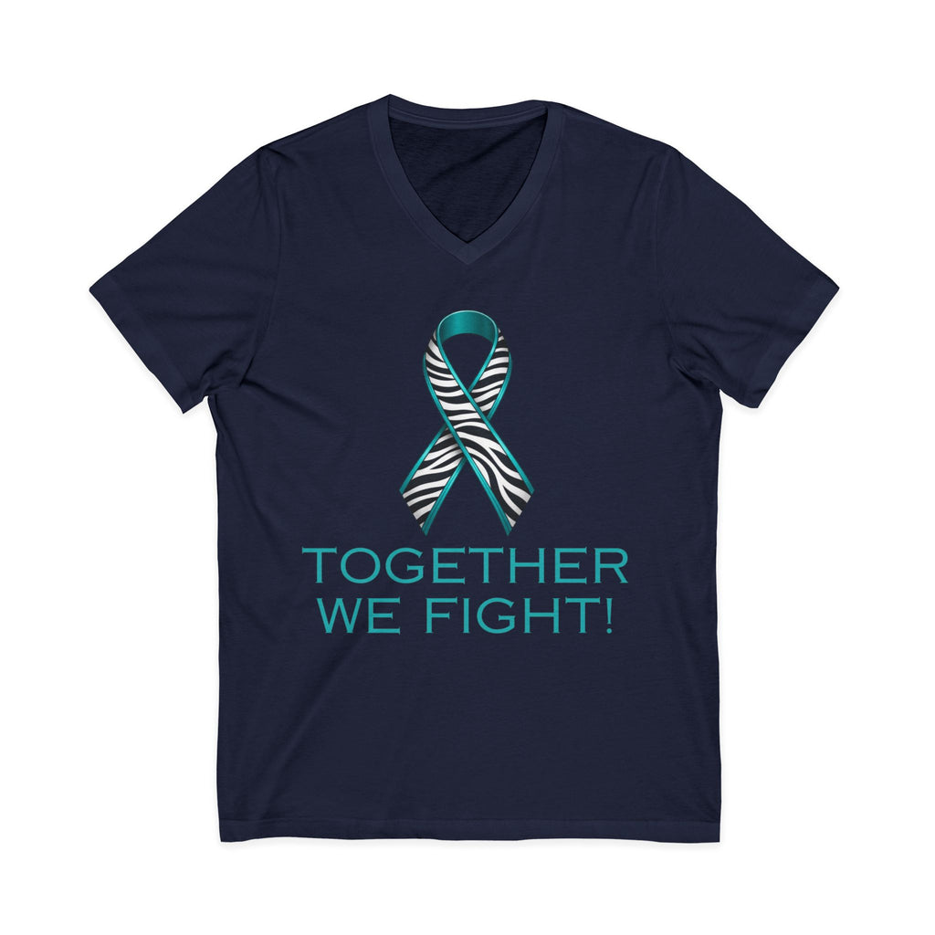 Teal Awareness Ribbon V-Neck Tee — "Together We Fight" Support Shirt